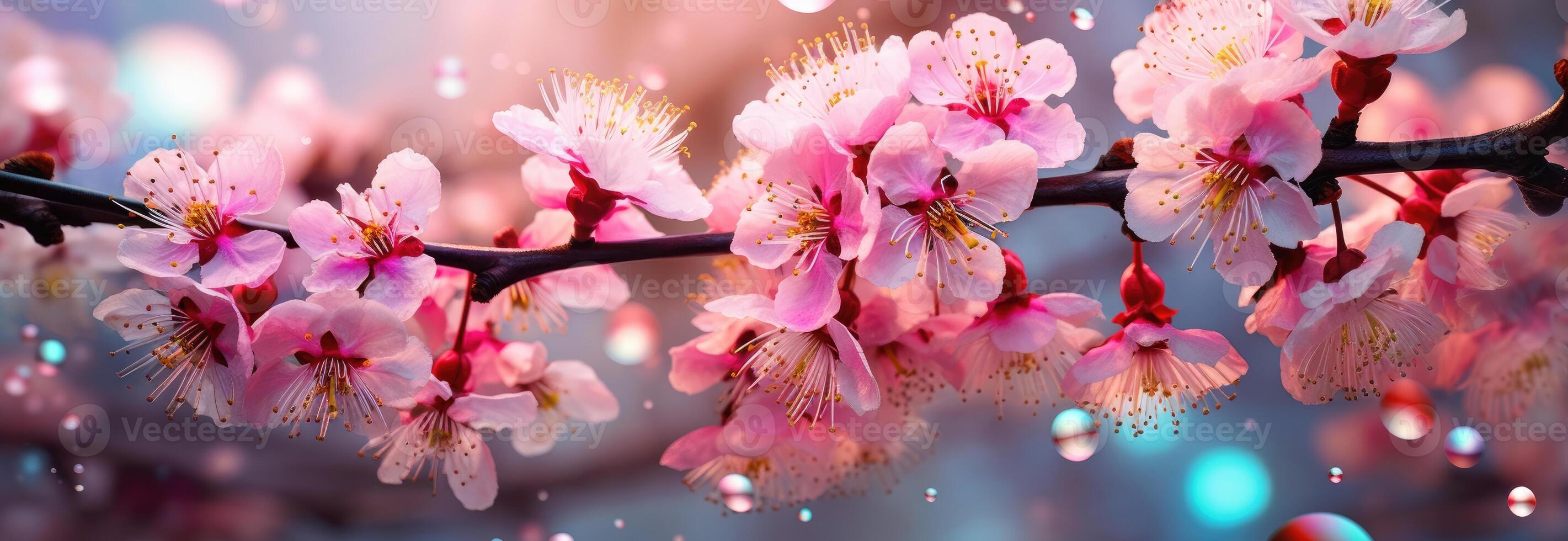White and blush cherry blossom background. photo