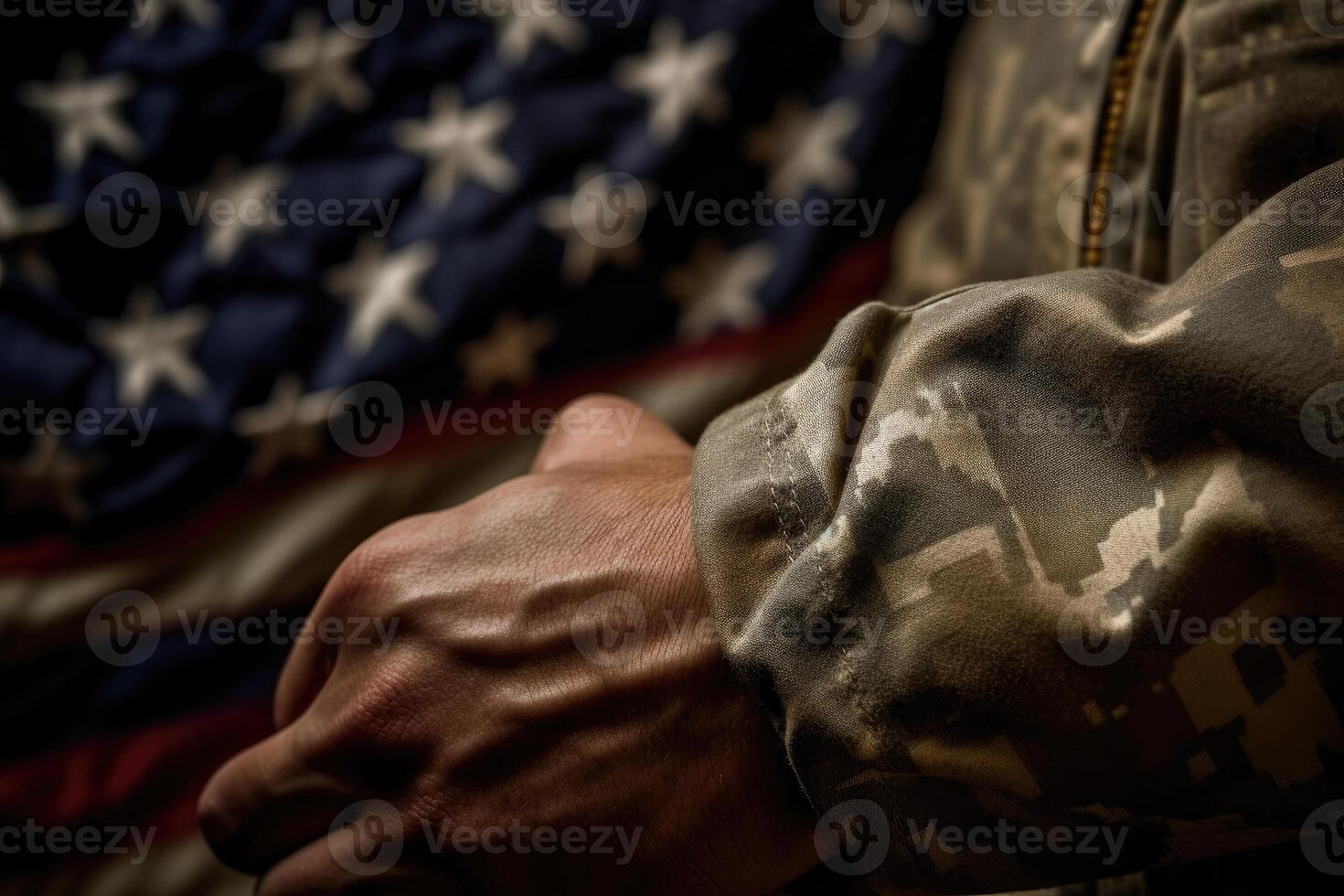 A close - up photo of an American soldier's hand holding a folded American flag, representing honor and sacrifice. Generative AI