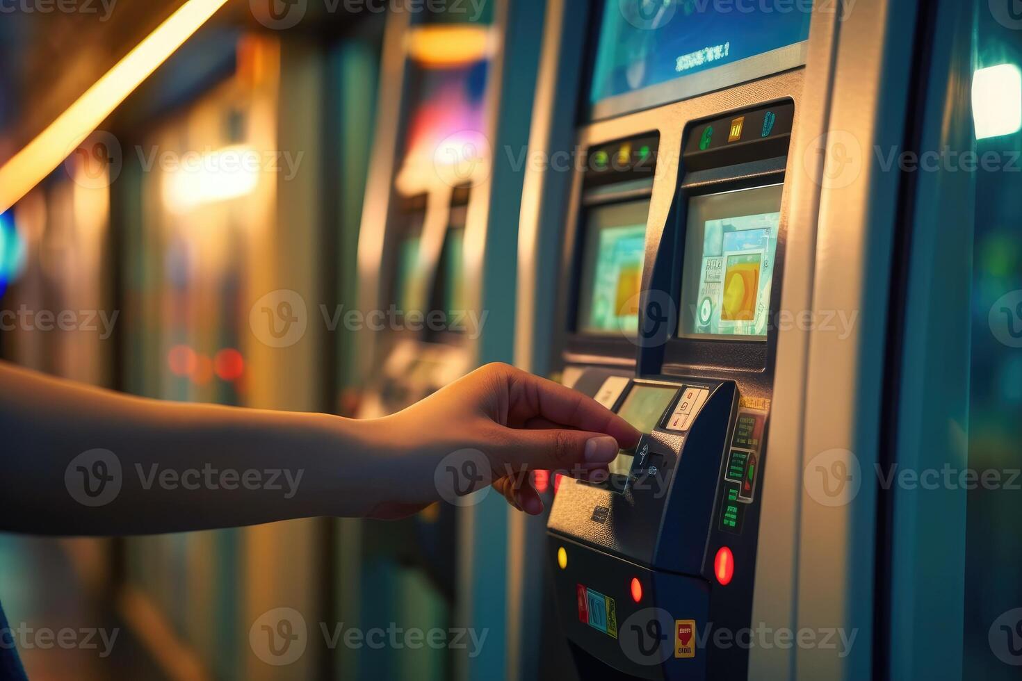 Close - up shot of a person tapping their contactless card on a bus or train ticketing machine, emphasizing the convenience and ease of using public transportation. photo
