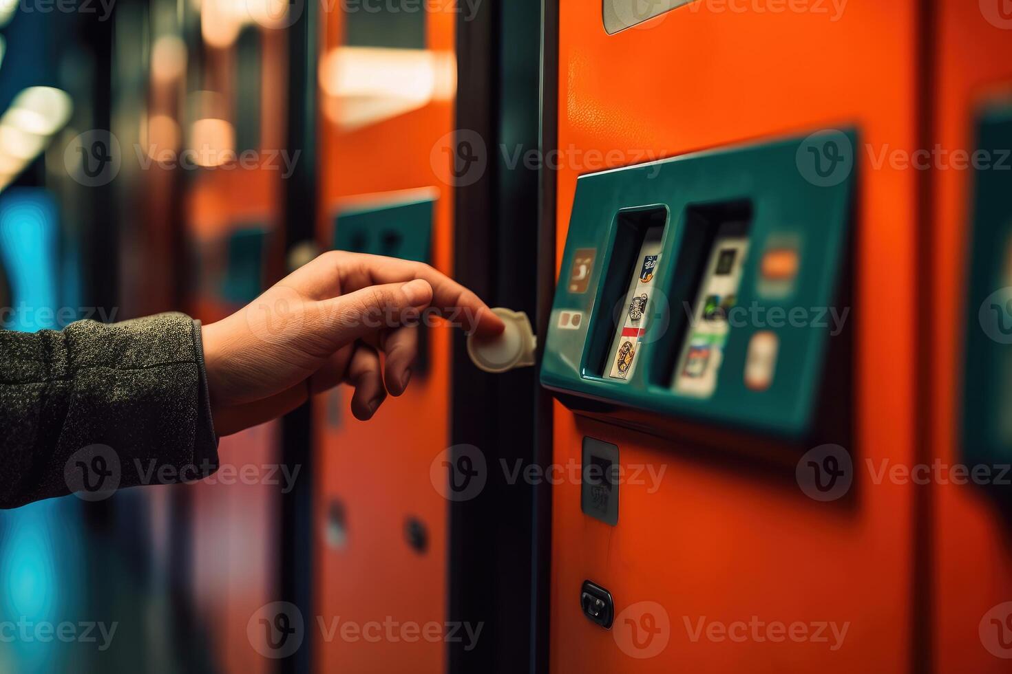 Close - up shot of a person tapping their contactless card on a bus or train ticketing machine, emphasizing the convenience and ease of using public transportation. photo