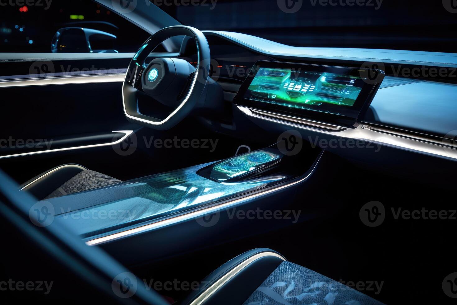 A close - up shot of the cutting - edge technology in the interior of an autonomous vehicle. photo