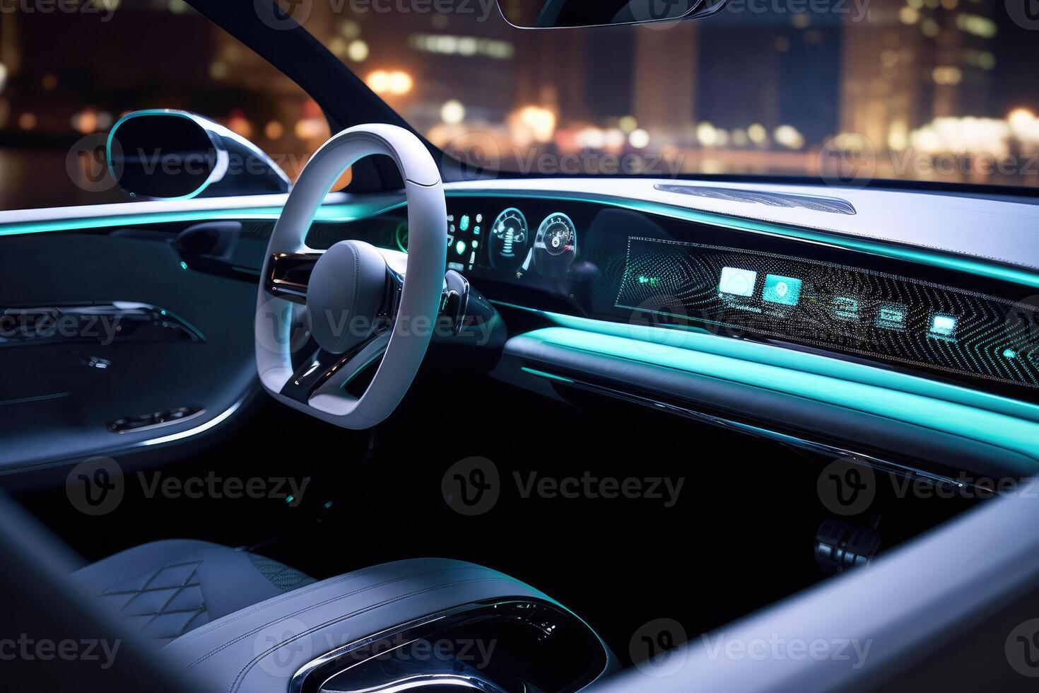 A close - up shot of the cutting - edge technology in the interior of an autonomous vehicle. photo