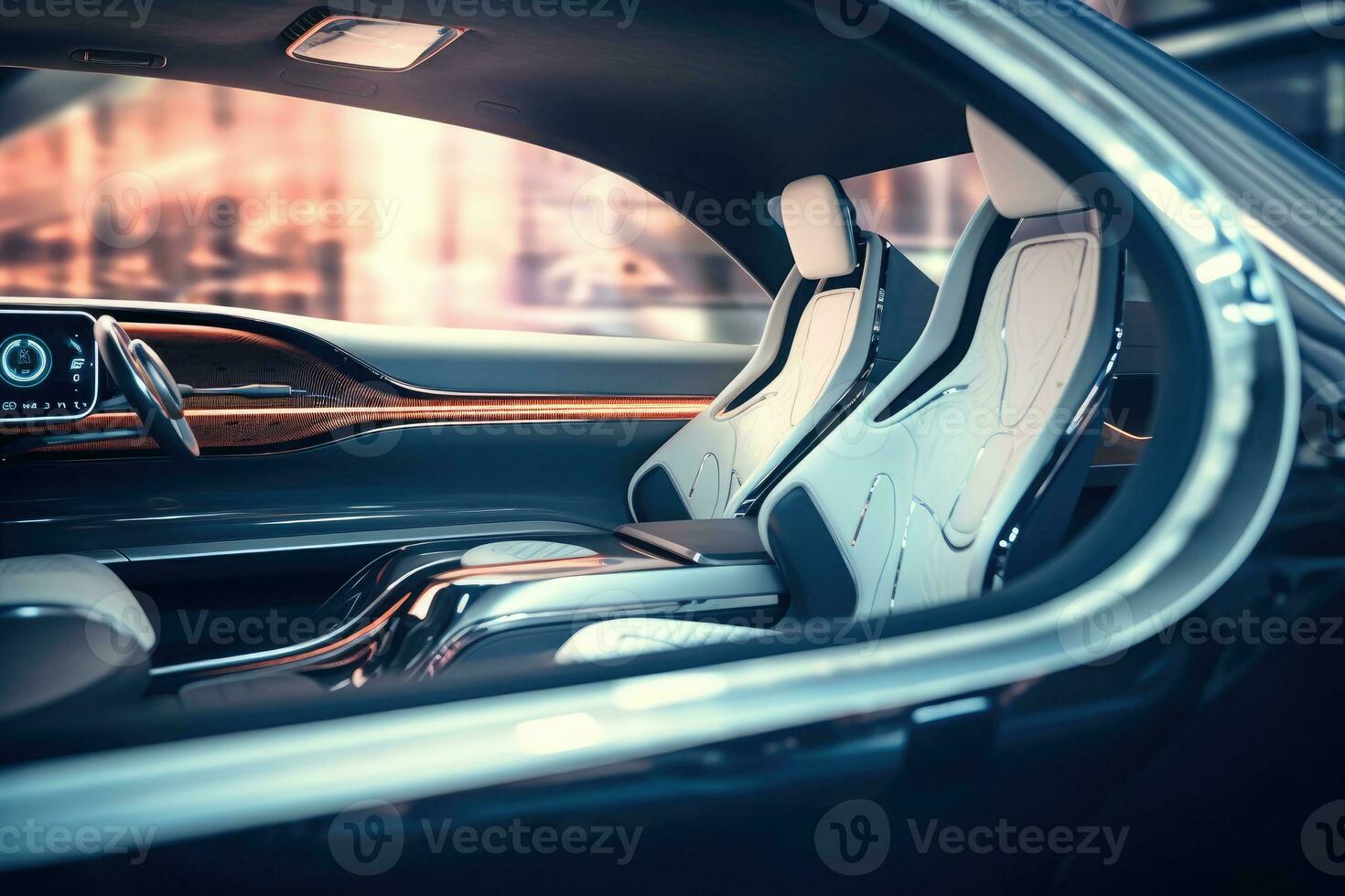 A close - up shot of the cutting - edge technology in the interior of an autonomous vehicle. Generative AI photo