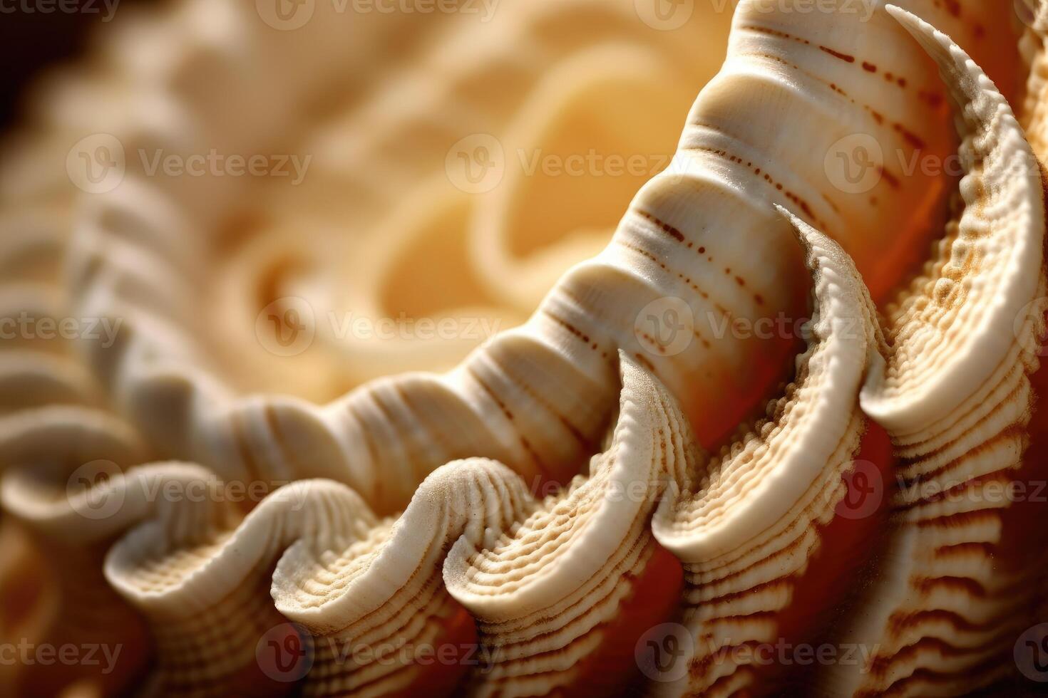 The intricate patterns and textures of a seashell in a close - up shot. photo