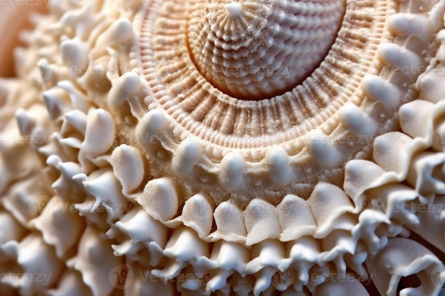 The intricate patterns and textures of a seashell in a close - up shot. photo