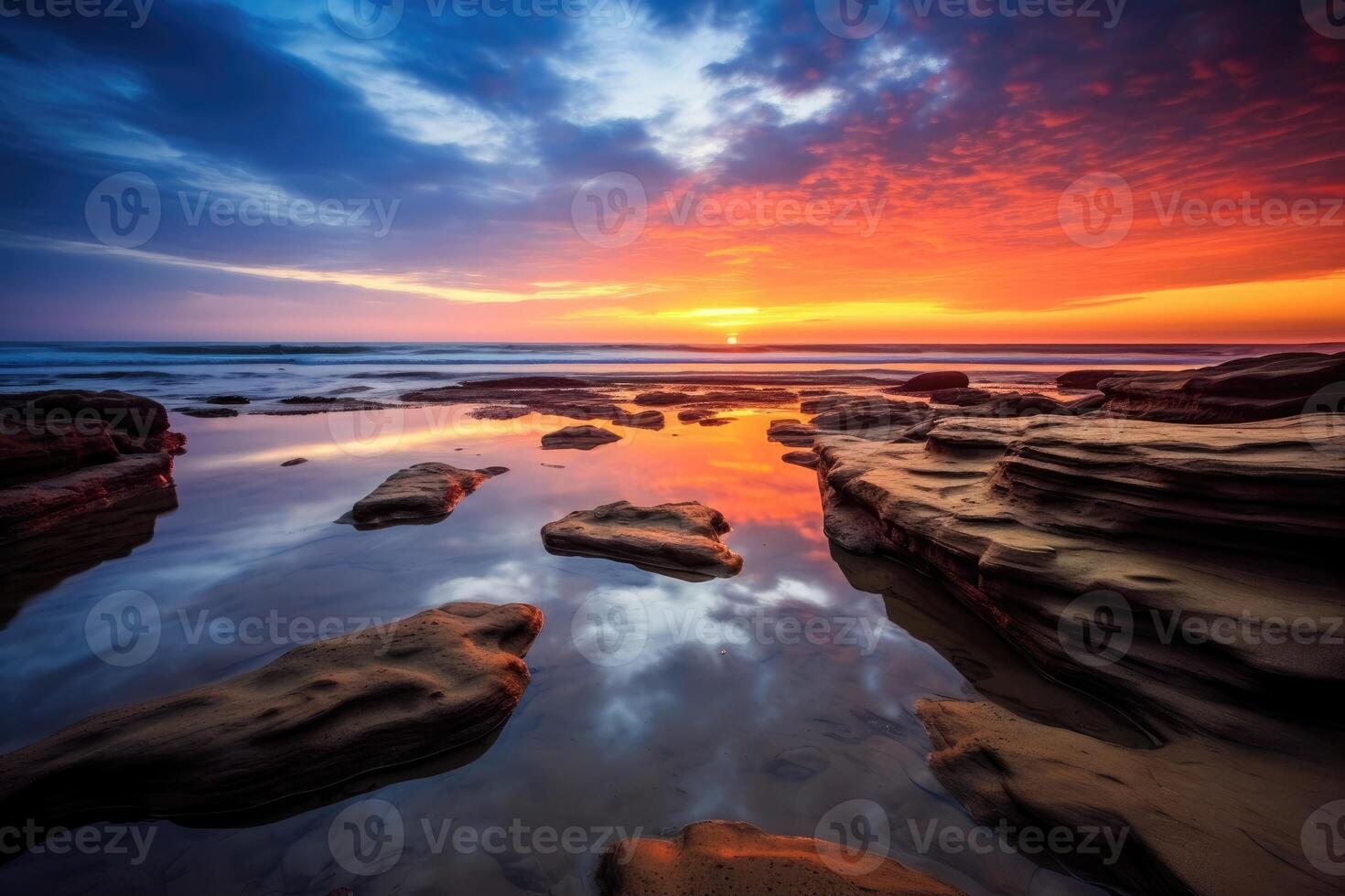 The tranquility and beauty of a serene sunset at the beach. photo