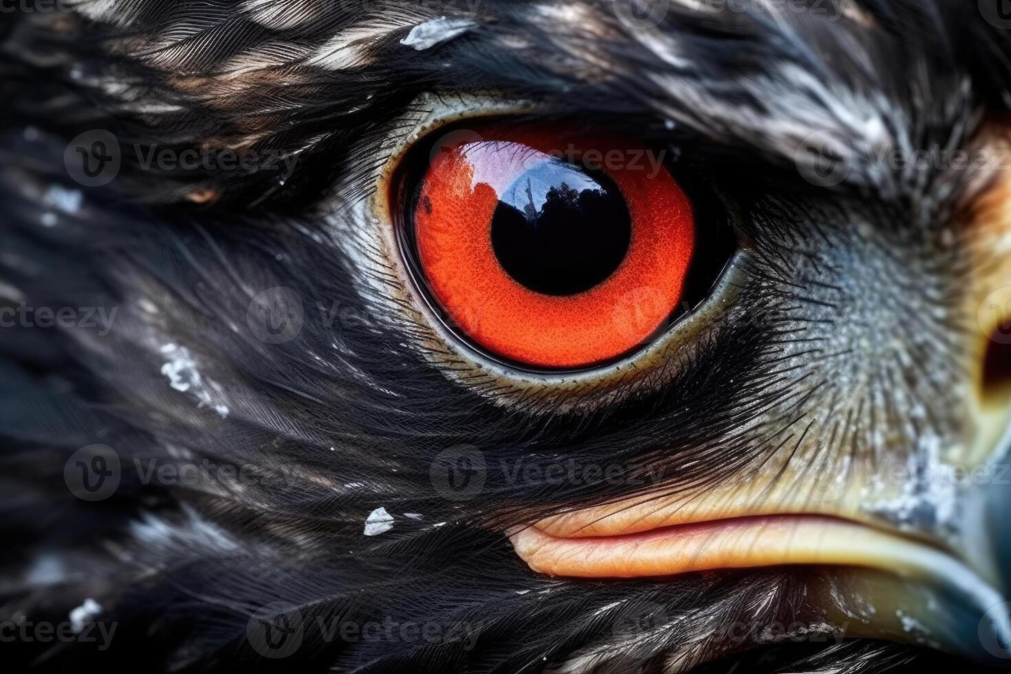 el expresivo ojos de un majestuoso pájaro en un cerca - arriba disparo. generativo ai foto