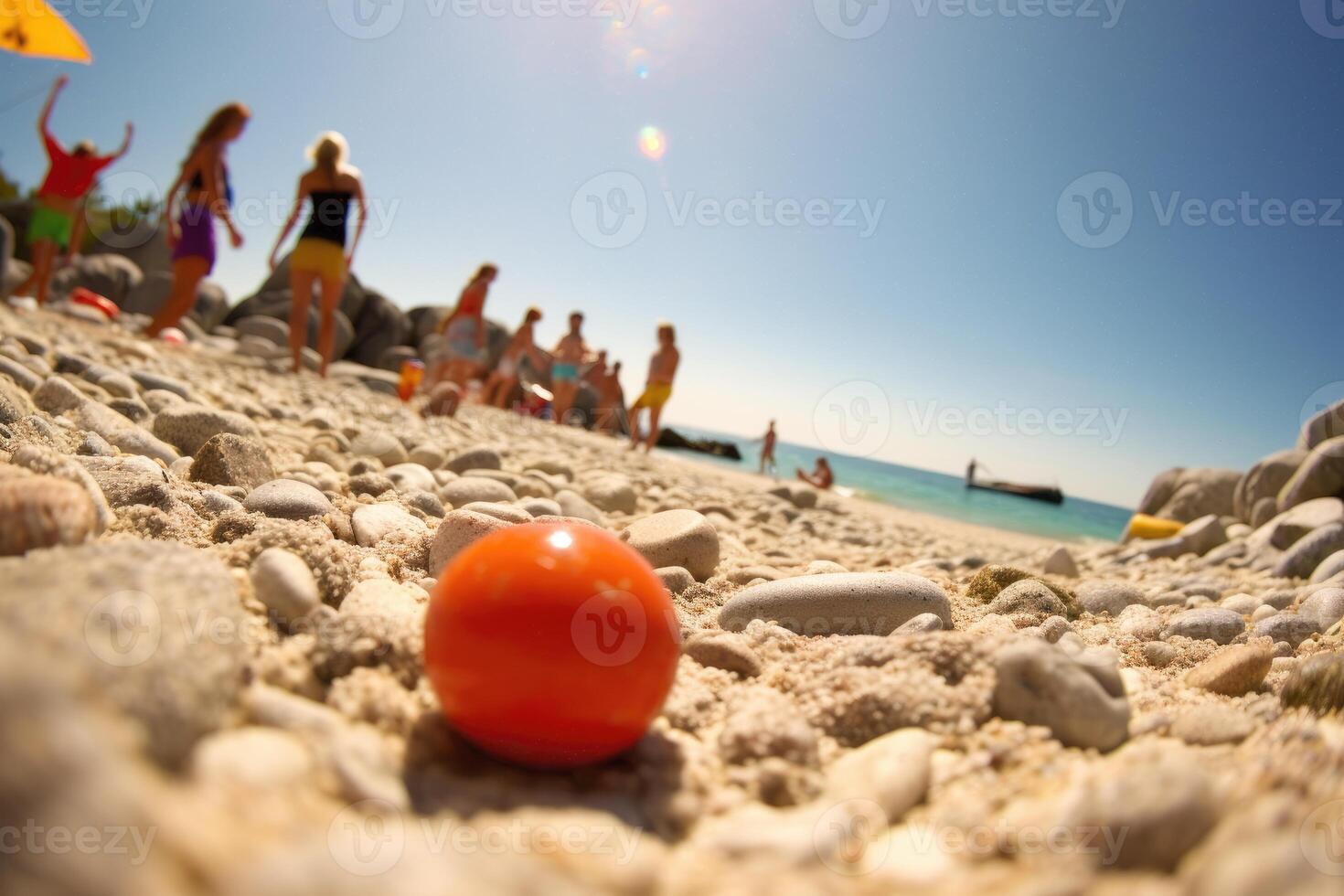 The vibrant energy of a summer beach gathering from a unique perspective. Generative AI photo