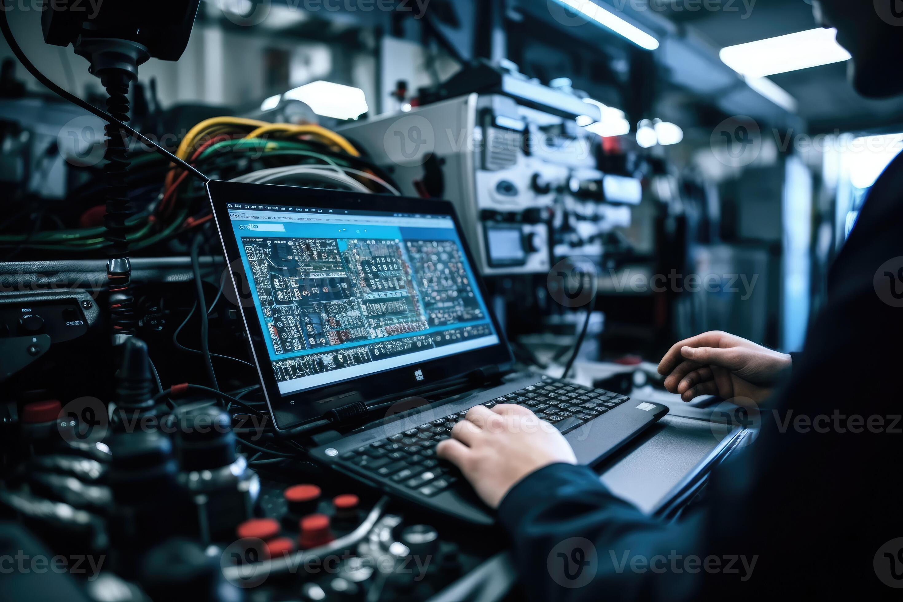 The skilled work of an automotive mechanical technician by capturing a close up view of