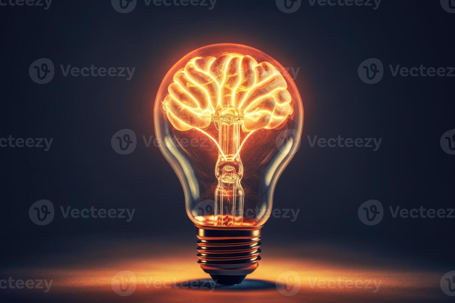 Close - up photo showcases the concept of a creative idea through the visual representation of a brain and a light bulb.