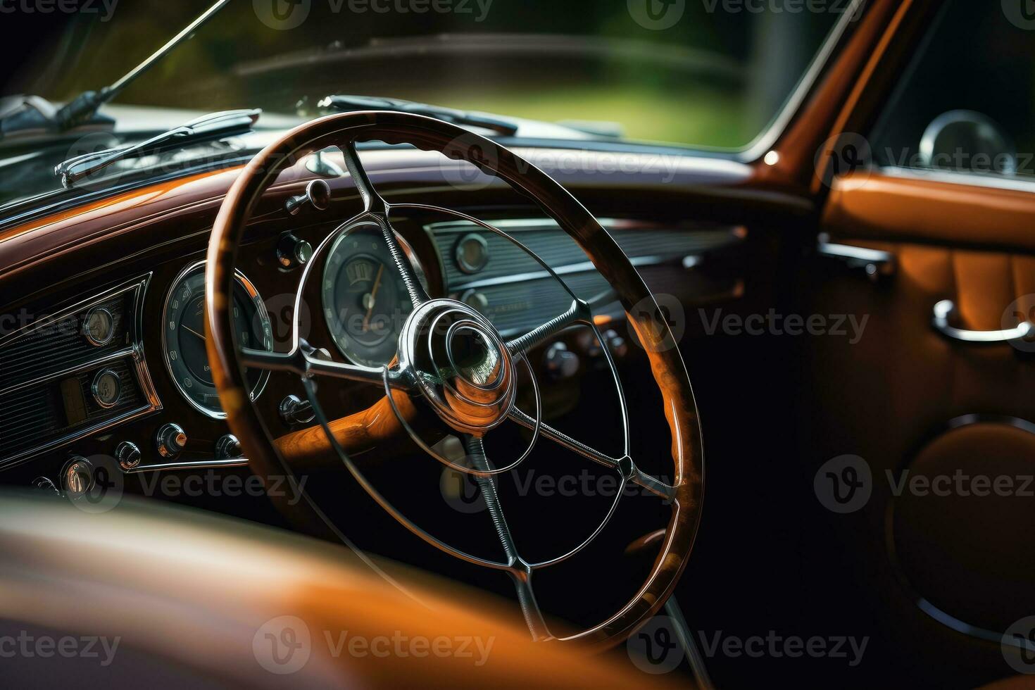 el opulencia y refinamiento de un lujo clásico coche por tomando un cerca - arriba ver de sus interior. generativo ai foto