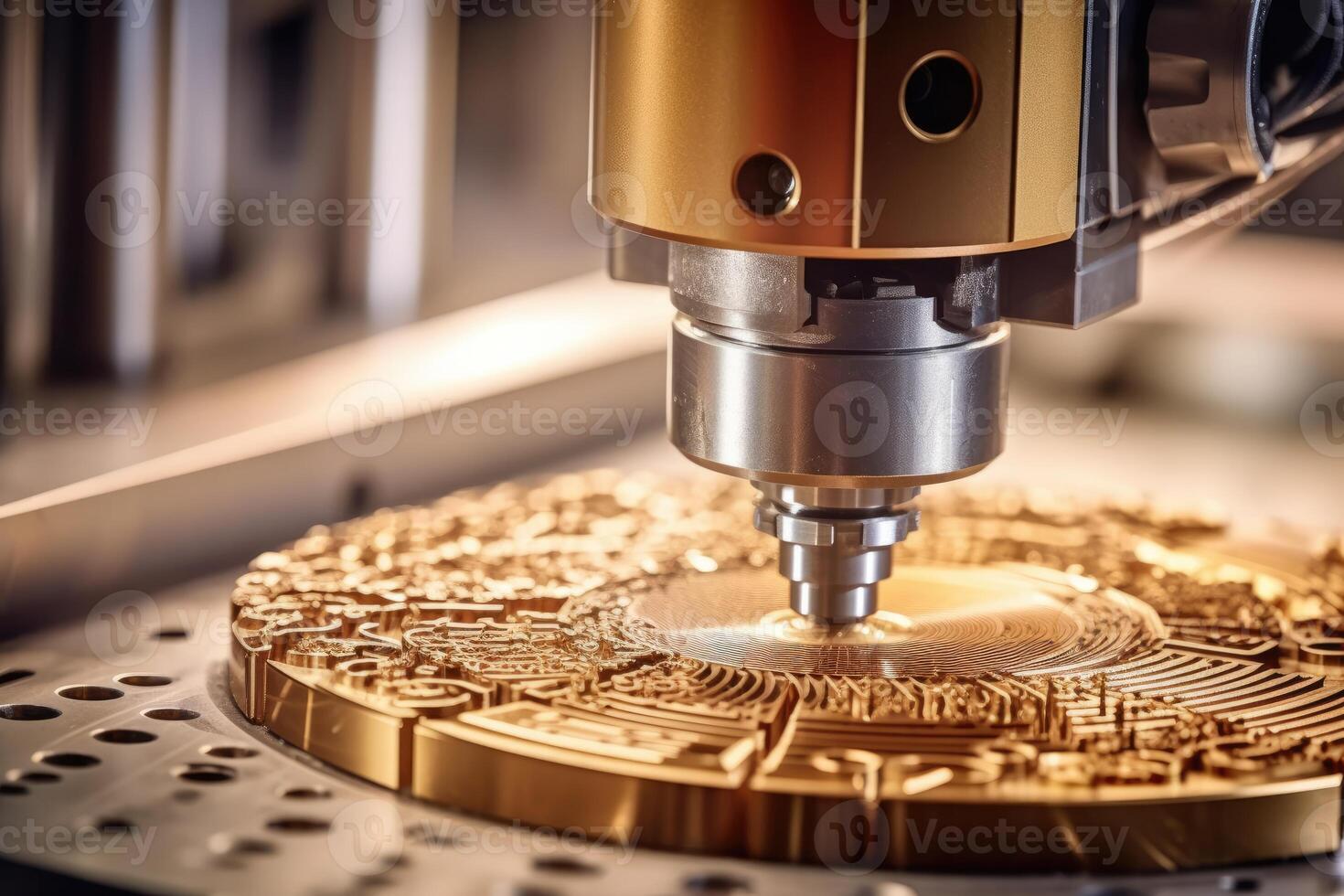 cnc máquina foto. un cerca - arriba de un molienda proceso. generativo ai foto