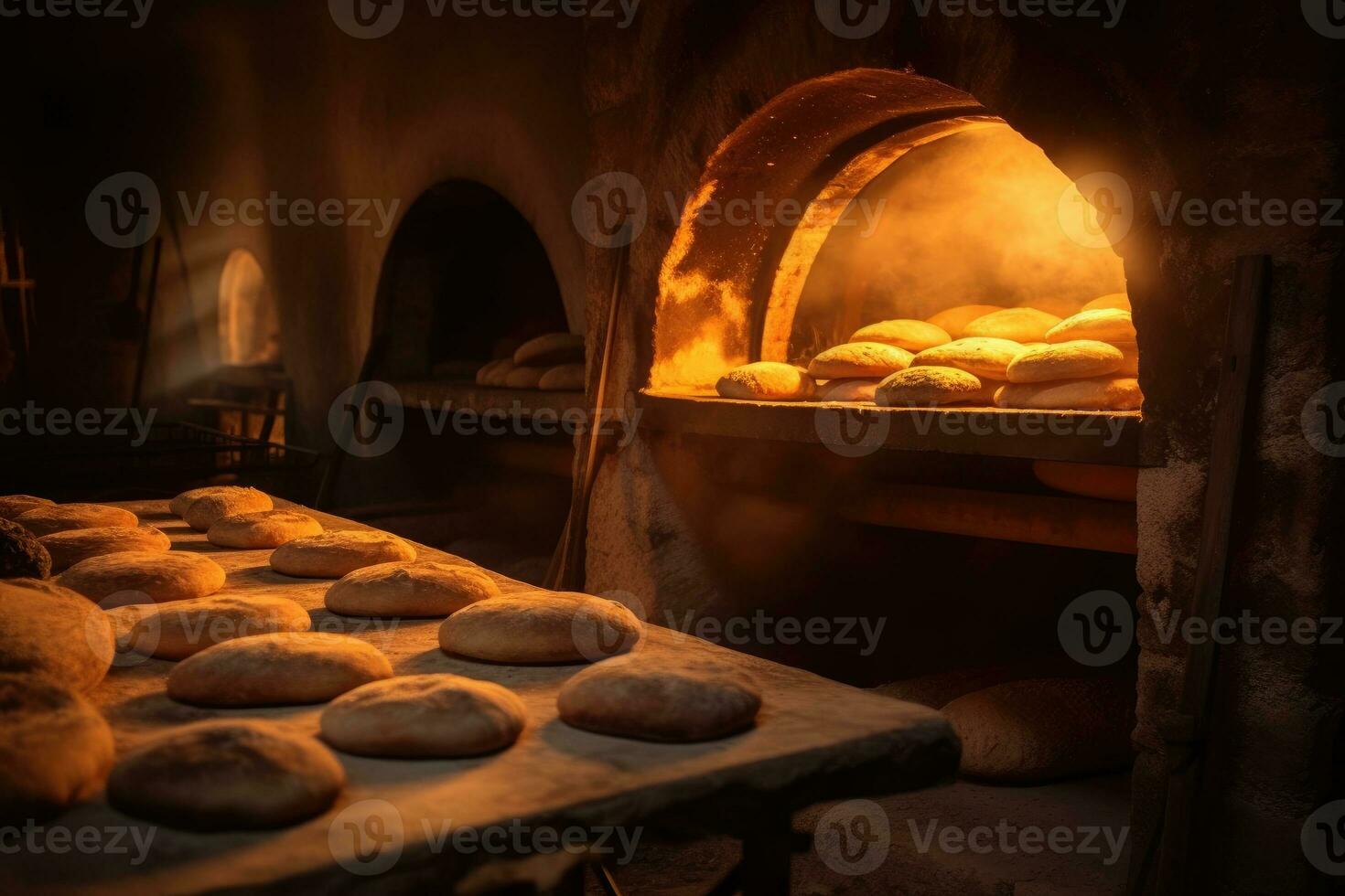 The glowing warmth of a traditional bread oven. Generative AI photo