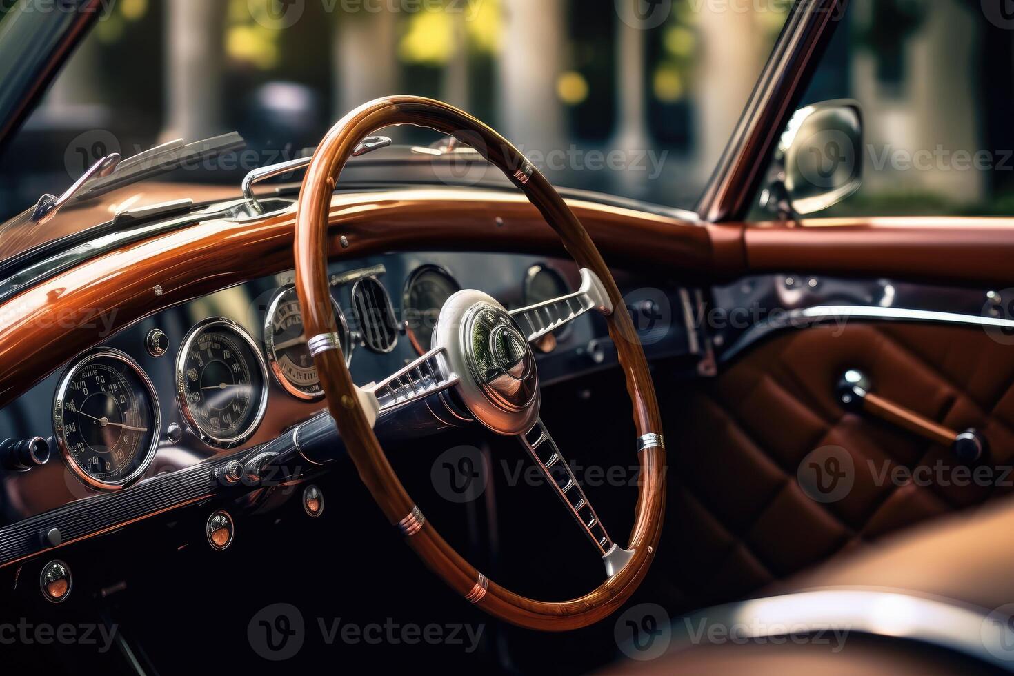 The opulence and refinement of a luxury classic car by taking a close - up view of its interior. Generative AI photo