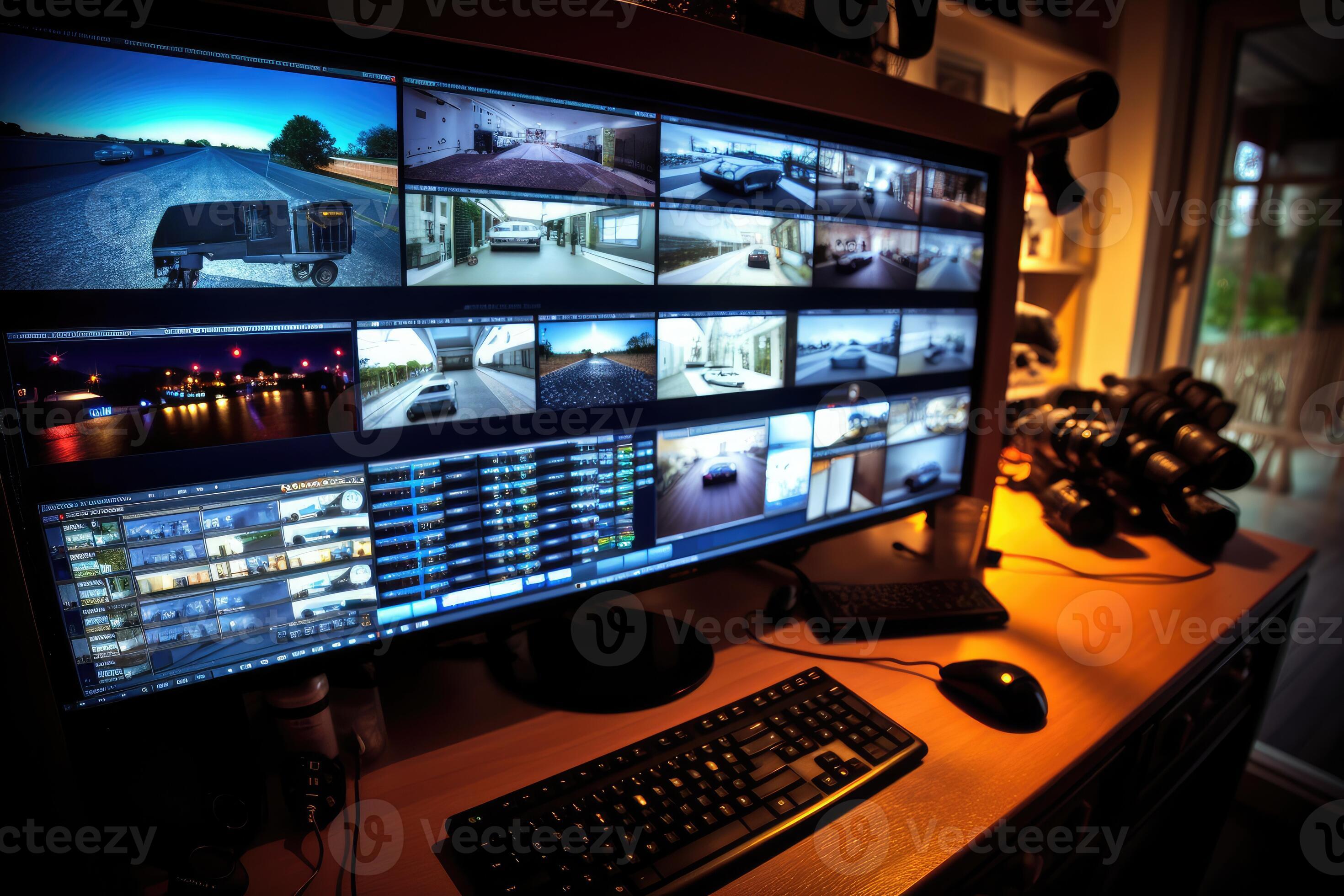 A close up photo of a CCTV camera monitor displaying live