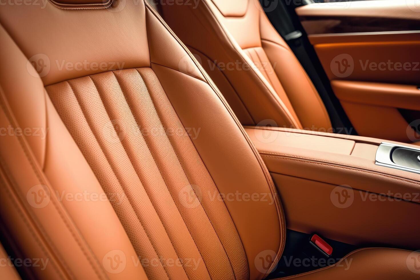 Close - up photo of the interior details of a new modern expensive car. Generative AI