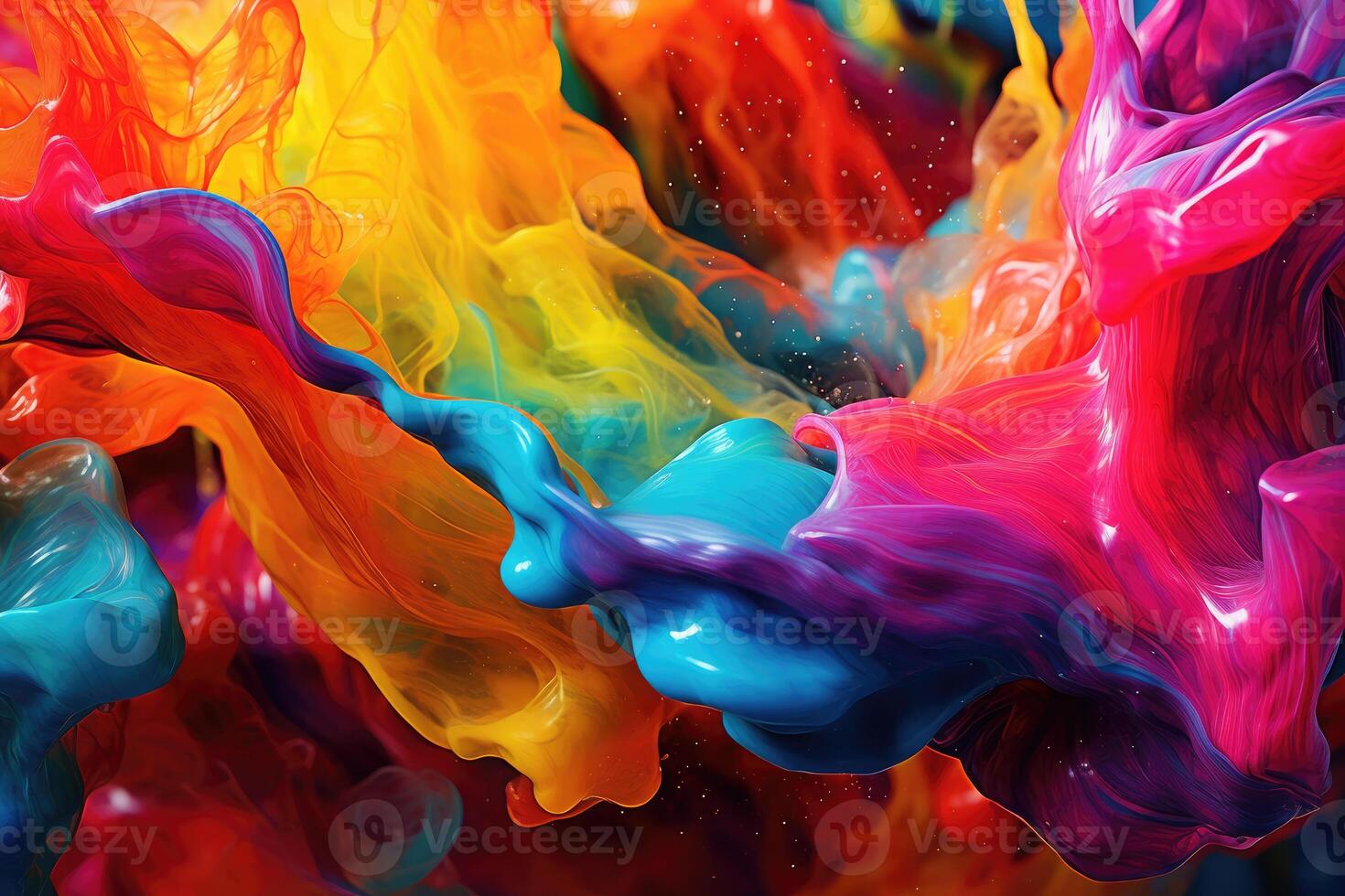 A vibrant and colorful abstract composition with flowing paint splashes. photo