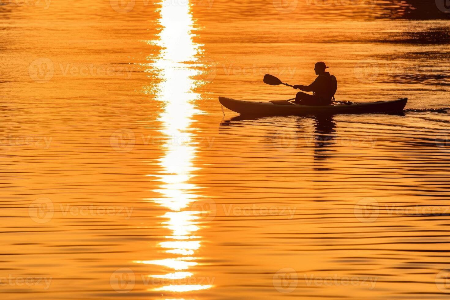 A tranquil and golden sunset kayaking experience. photo