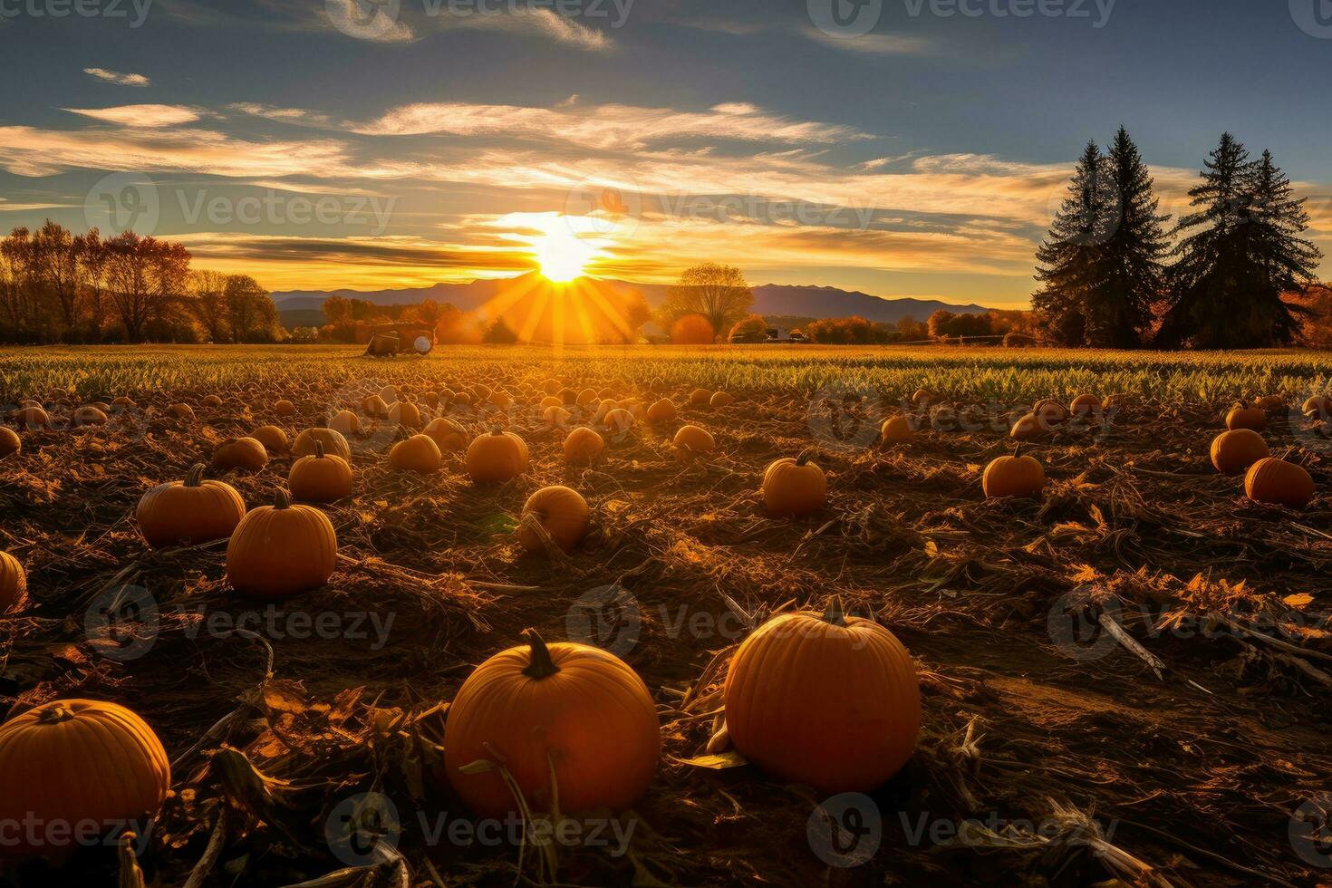 In this Halloween - themed photo, the festive spirit of a pumpkin patch harvest. Generative AI photo