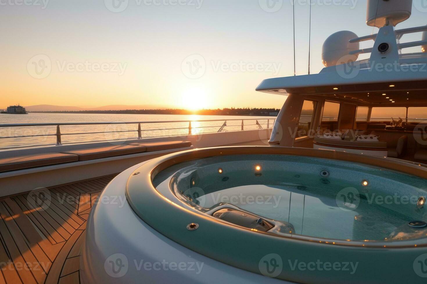 A close - up photo of the yacht's jacuzzi, showcasing its elegant design and inviting atmosphere. Generative AI