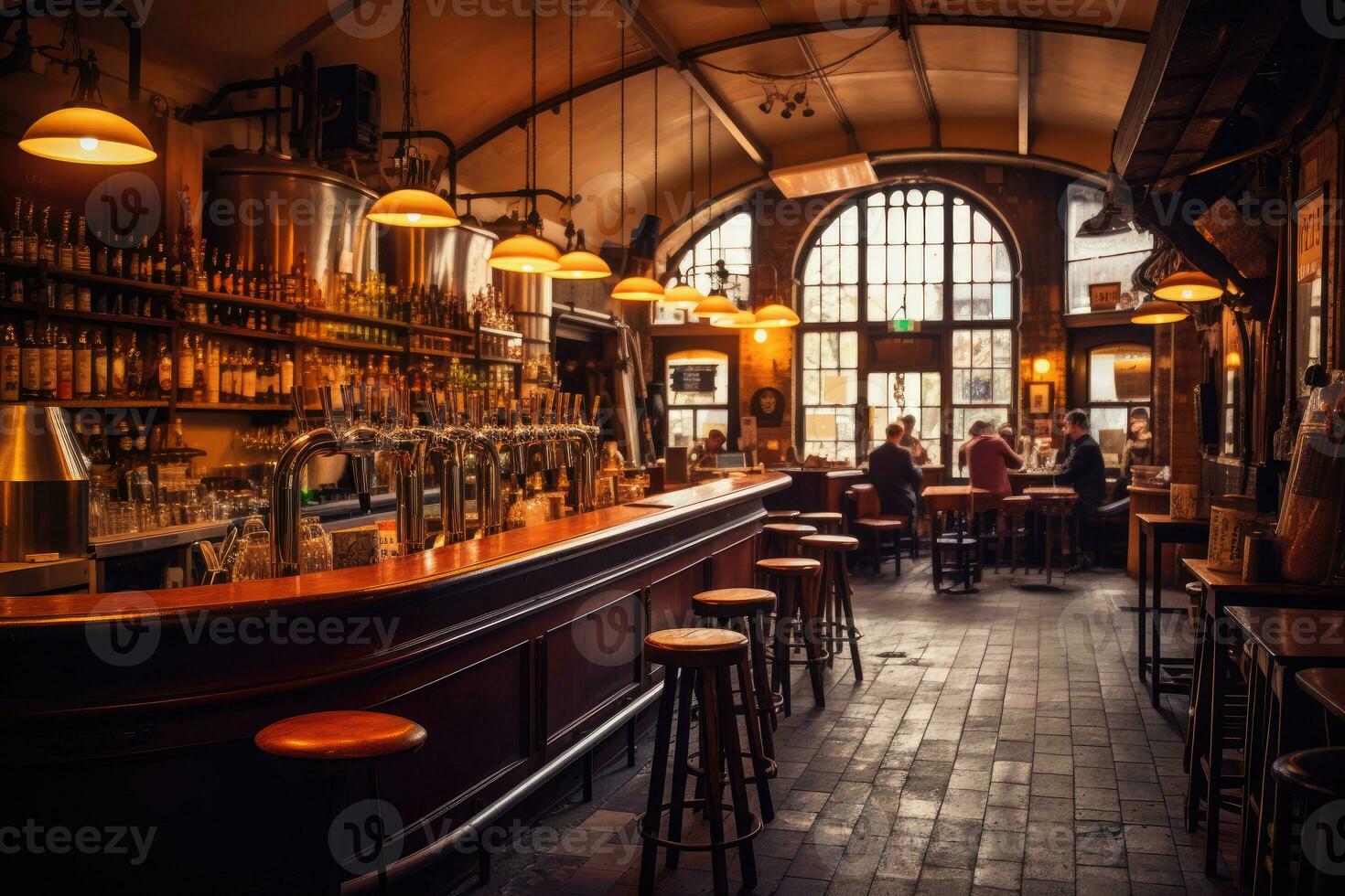 The lively atmosphere of the empty brewery pub. Generative AI photo
