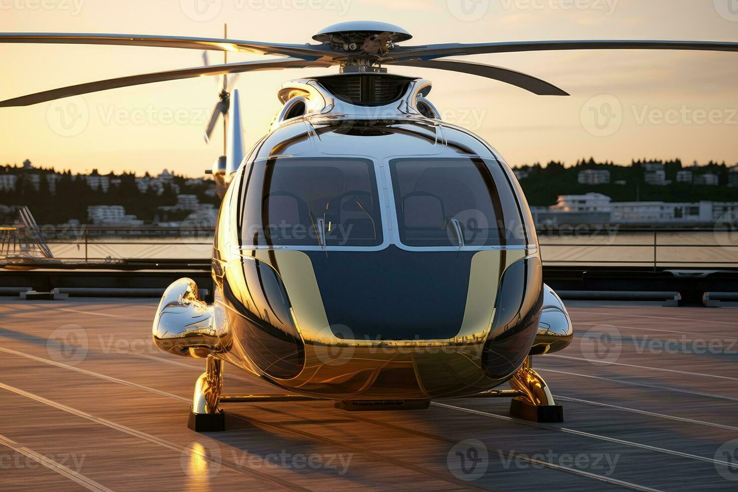 un cerca - arriba foto de el lujoso superyates helicóptero almohadilla, exhibiendo el helicóptero en un pulcro y elegante diseño. generativo ai