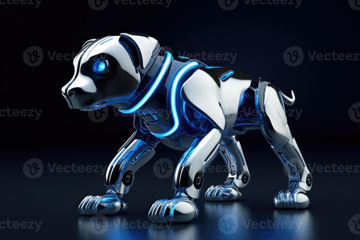Close - up shot. A futuristic robot dog, combining advanced technology with a sleek design. photo