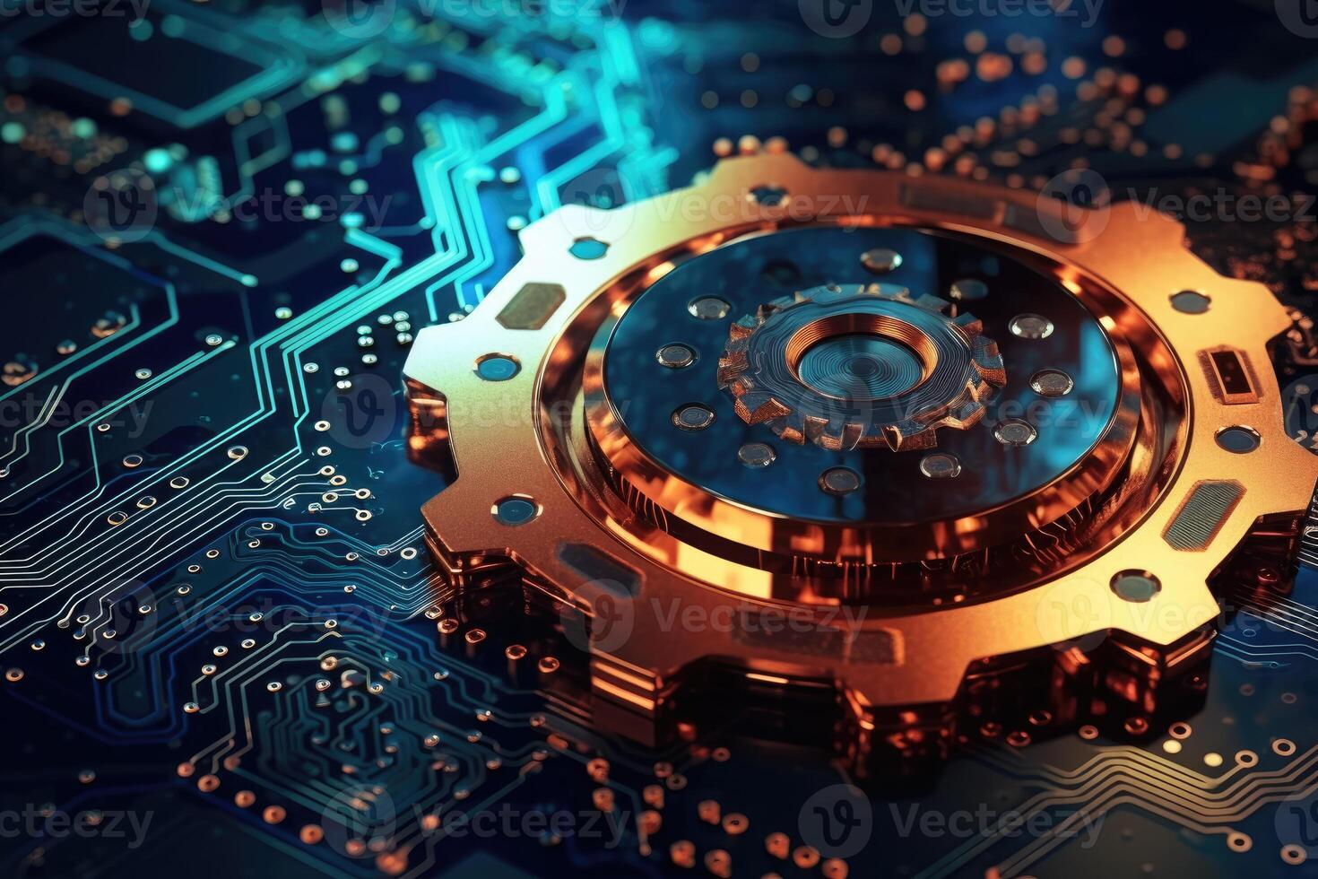 A close - up photo that illustrates the concept of abstract futuristic digital technology and engineering.