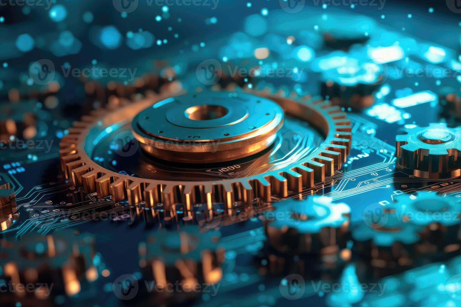 A close - up photo that illustrates the concept of abstract futuristic digital technology and engineering.