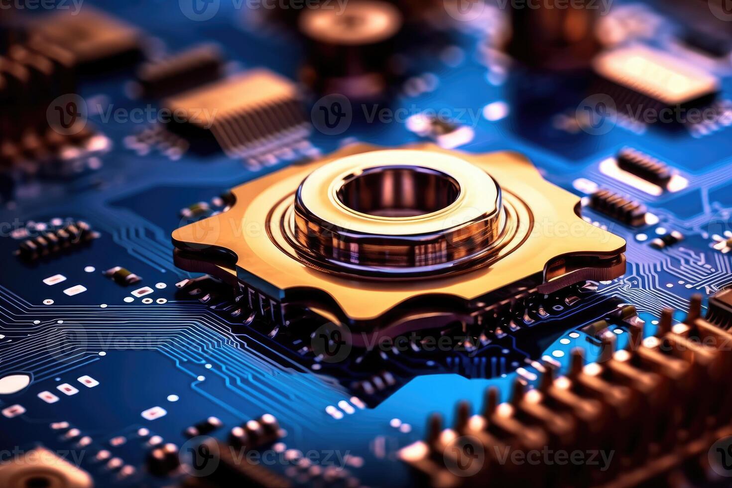 A close - up photo that illustrates the concept of abstract futuristic digital technology and engineering.