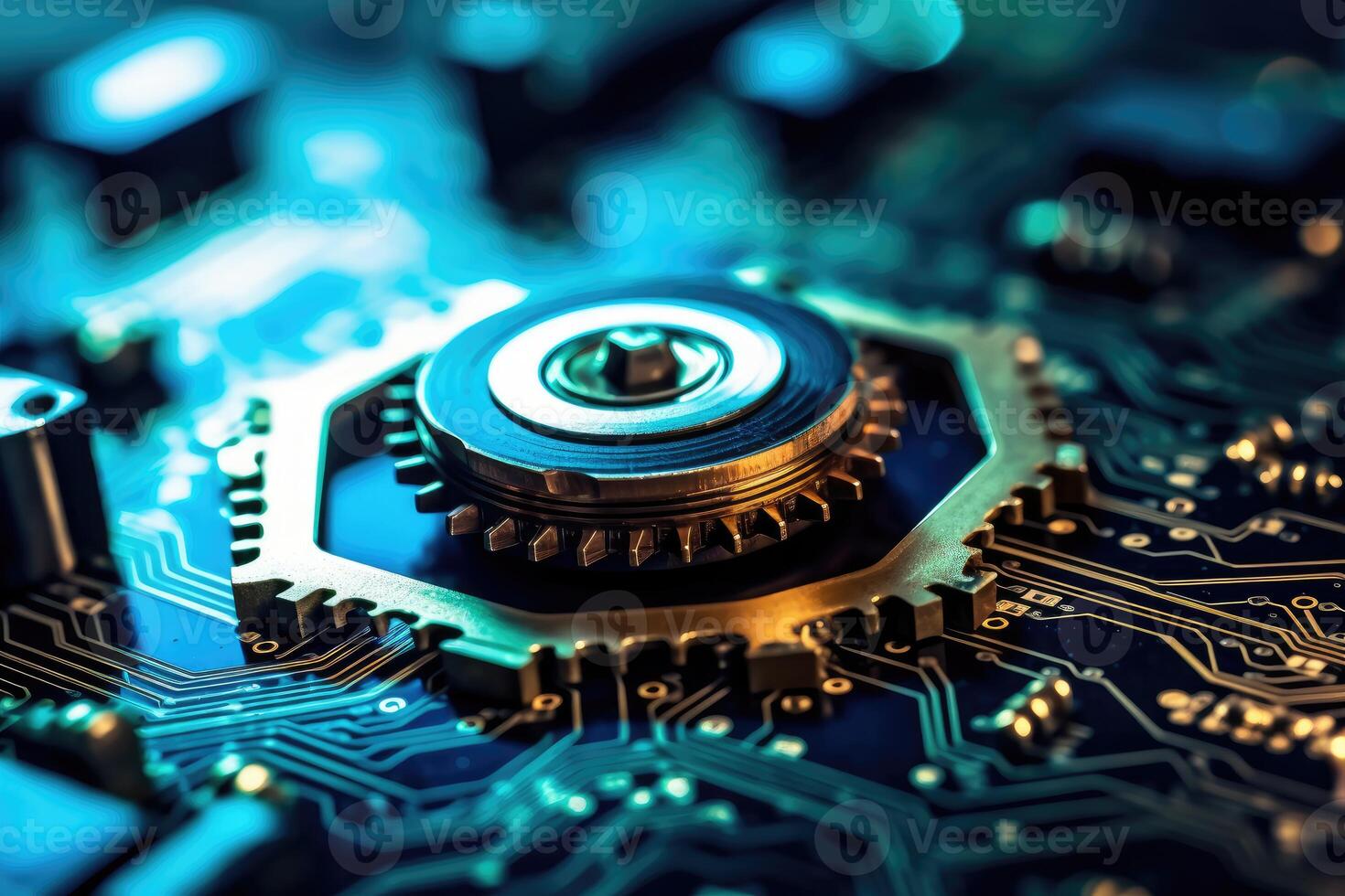 A close - up photo that illustrates the concept of abstract futuristic digital technology and engineering.