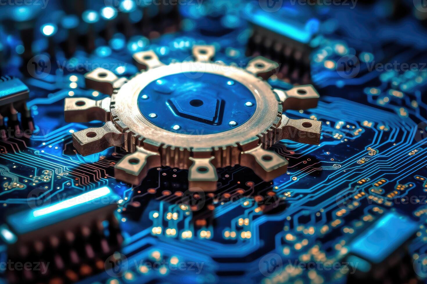 A close - up photo that illustrates the concept of abstract futuristic digital technology and engineering.
