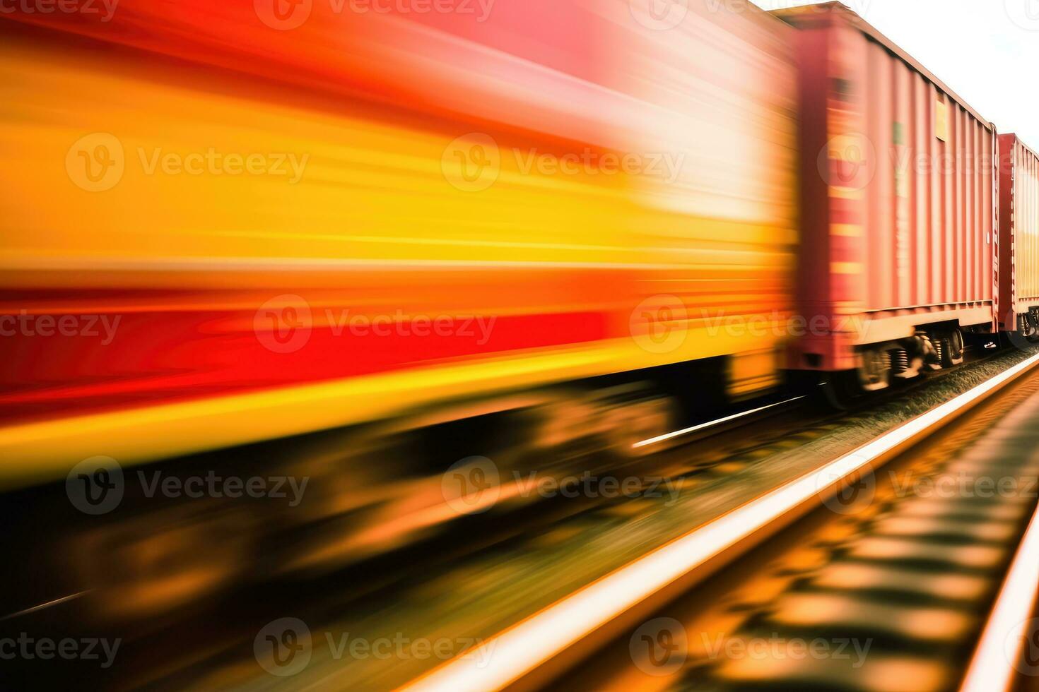 Close - up view of a cargo train with motion blur, symbolizing the fast and efficient transportation of goods. Generative AI photo