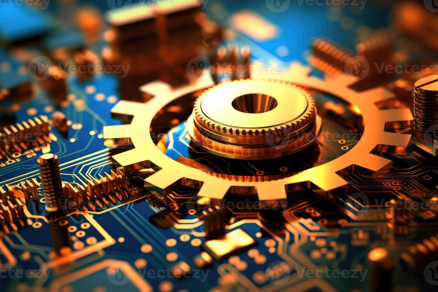 A close - up photo that illustrates the concept of abstract futuristic digital technology and engineering.
