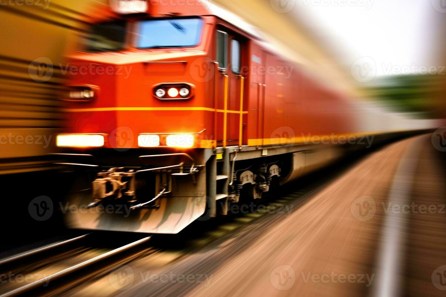 Close - up view of a cargo train with motion blur, symbolizing the fast and efficient transportation of goods. Generative AI photo