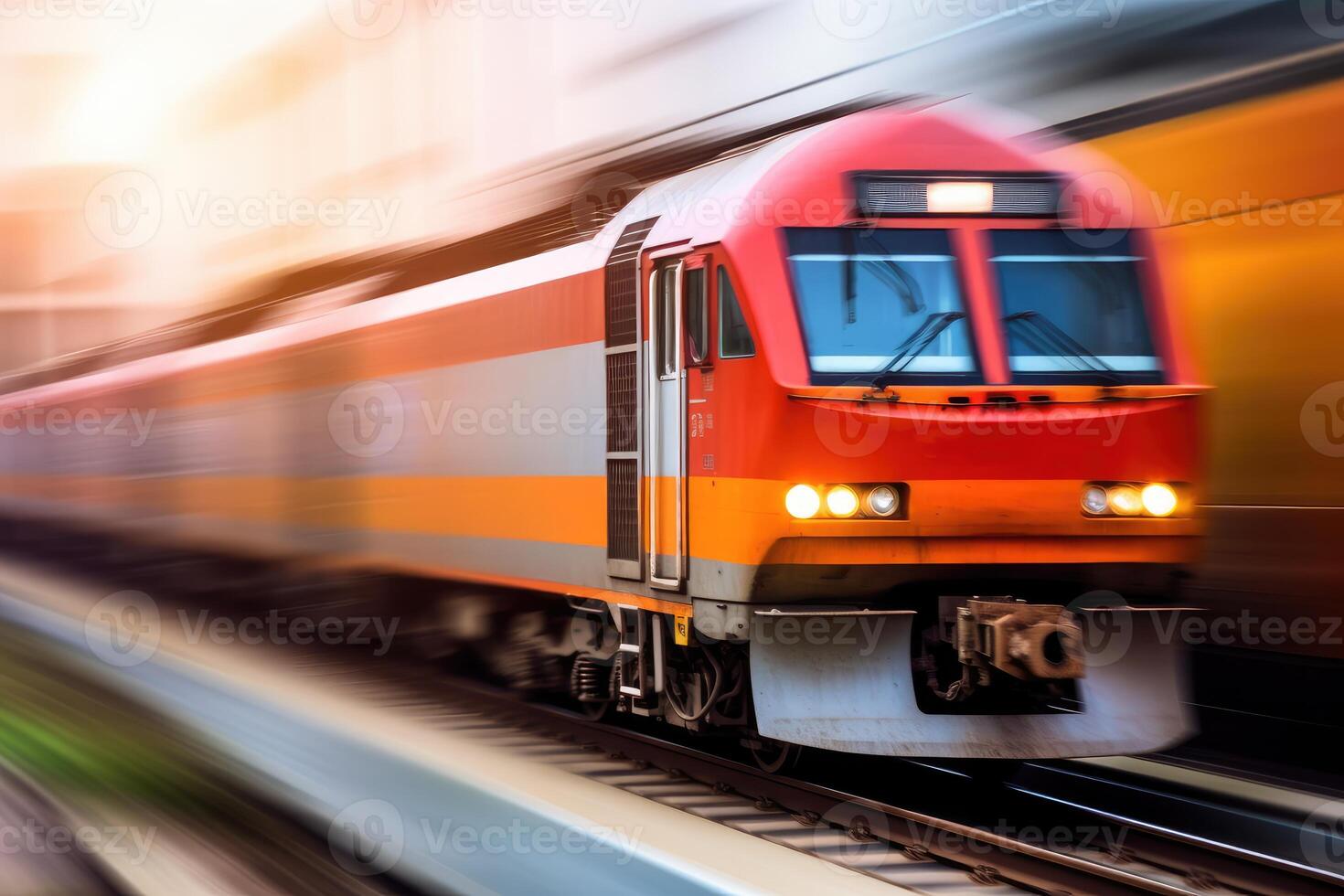 Close - up view of a cargo train with motion blur, symbolizing the fast and efficient transportation of goods. photo