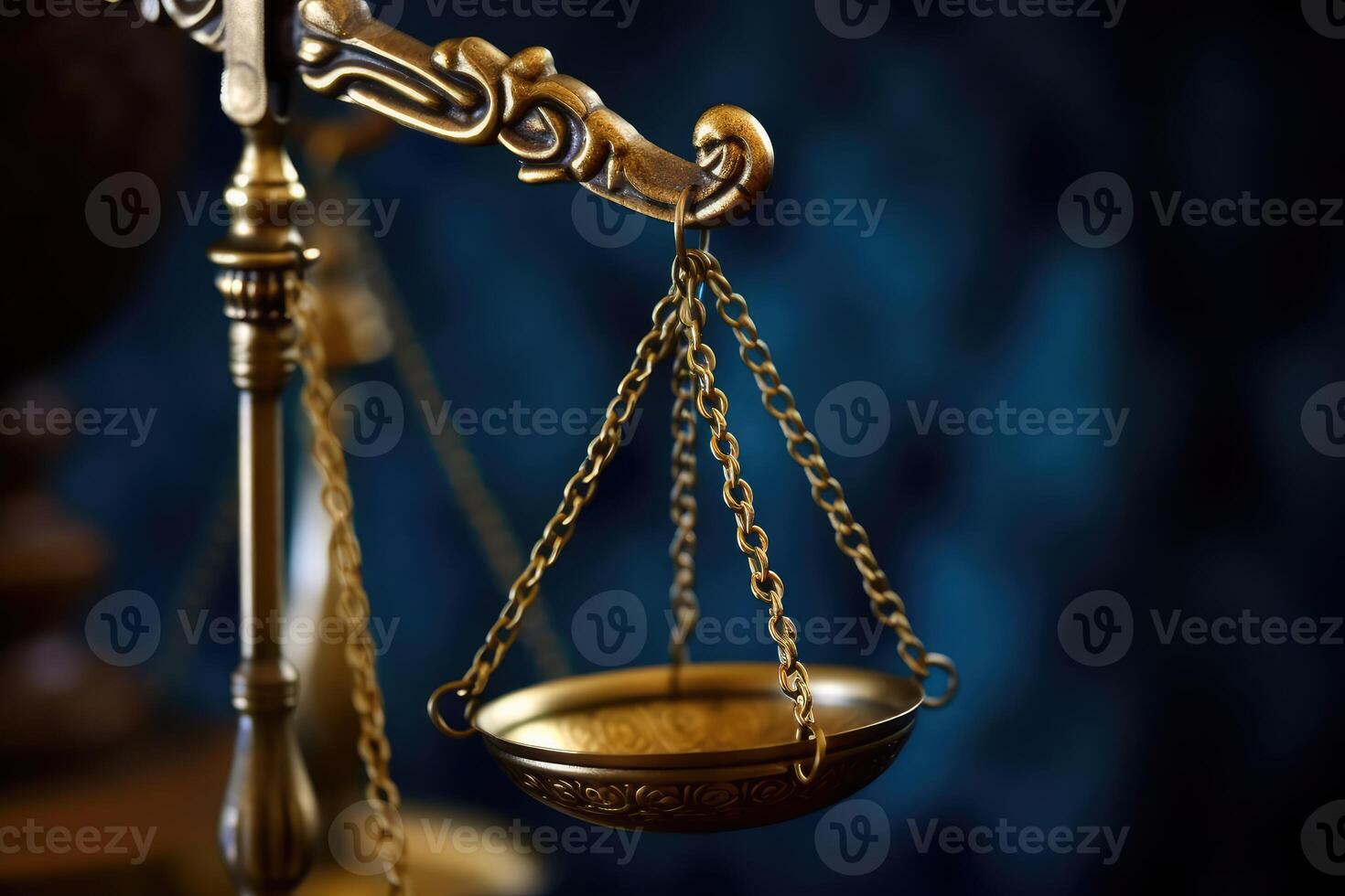 Close - up shot focuses on the scales of justice, symbolizing the impartiality and equilibrium in the legal system. photo