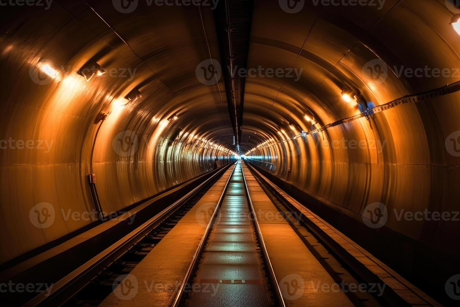 The urban underground infrastructure by taking a close - up view of a round subway tunnel with tubing. photo