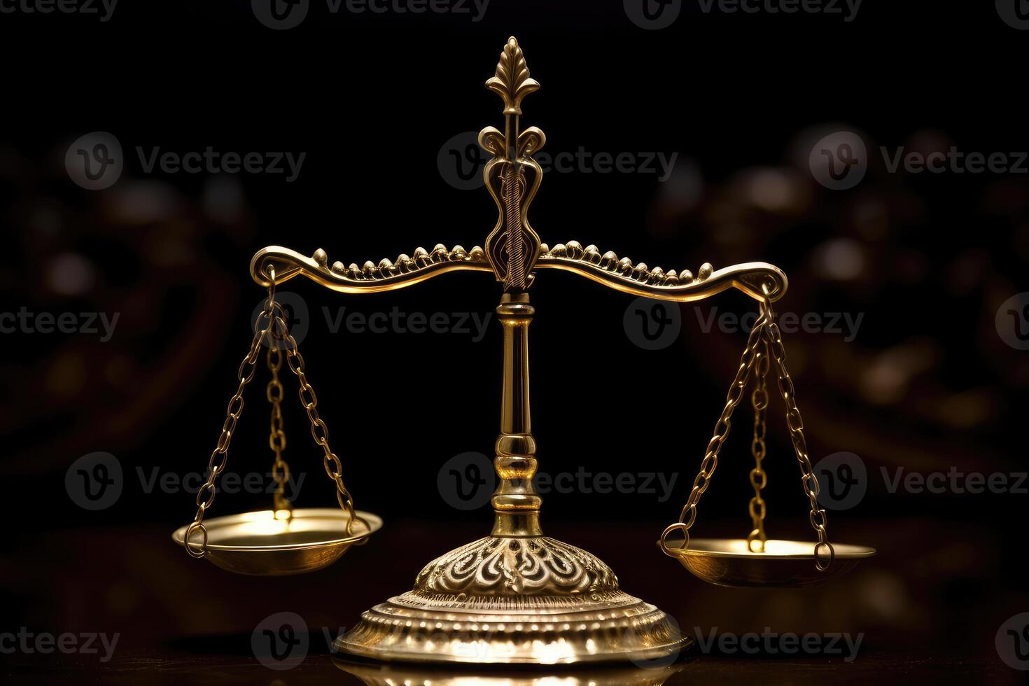 Close - up shot focuses on the scales of justice, symbolizing the impartiality and equilibrium in the legal system. photo