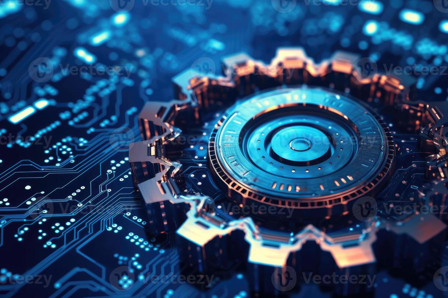A close - up photo that illustrates the concept of abstract futuristic digital technology and engineering.