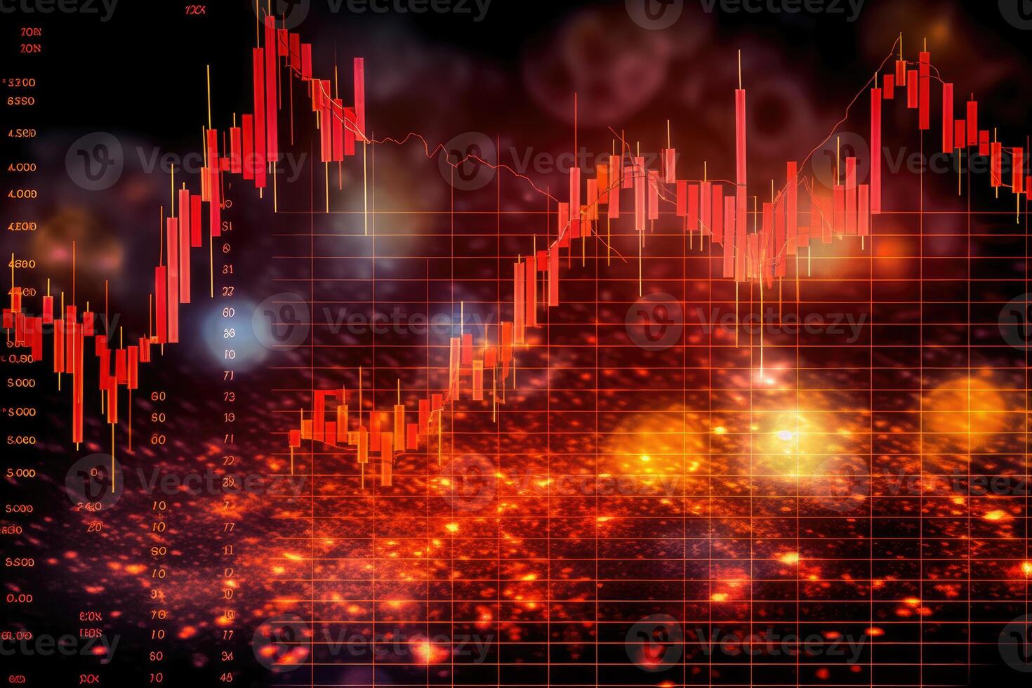 A collapsed stock market chart. The chart represents falling stock prices, economic uncertainties, and the repercussions of the crisis. photo