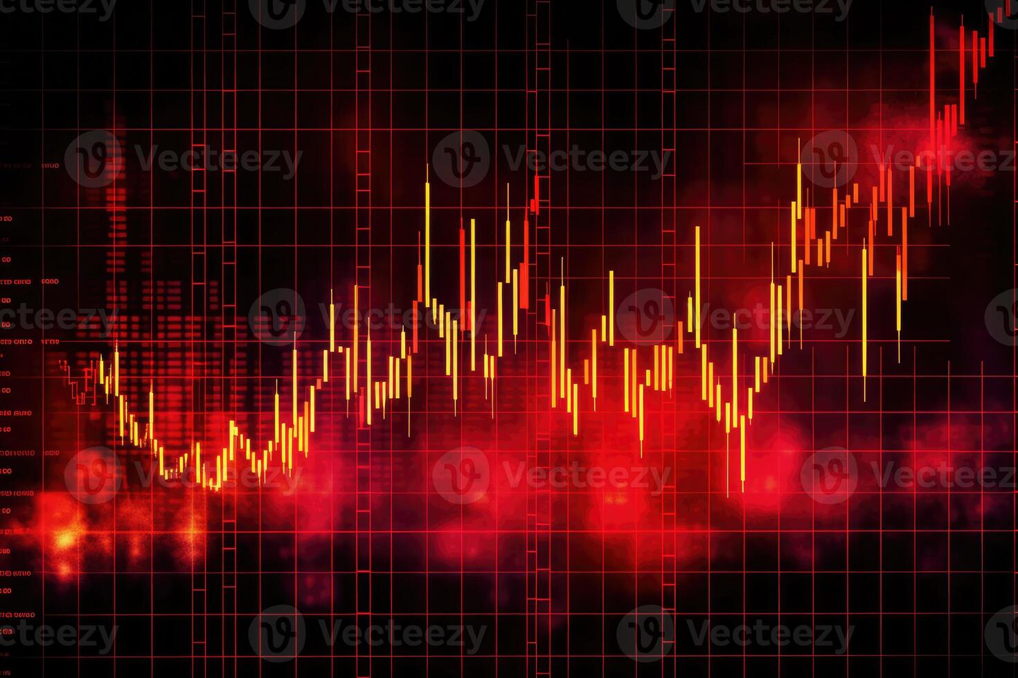 A collapsed stock market chart. The chart represents falling stock prices, economic uncertainties, and the repercussions of the crisis. photo