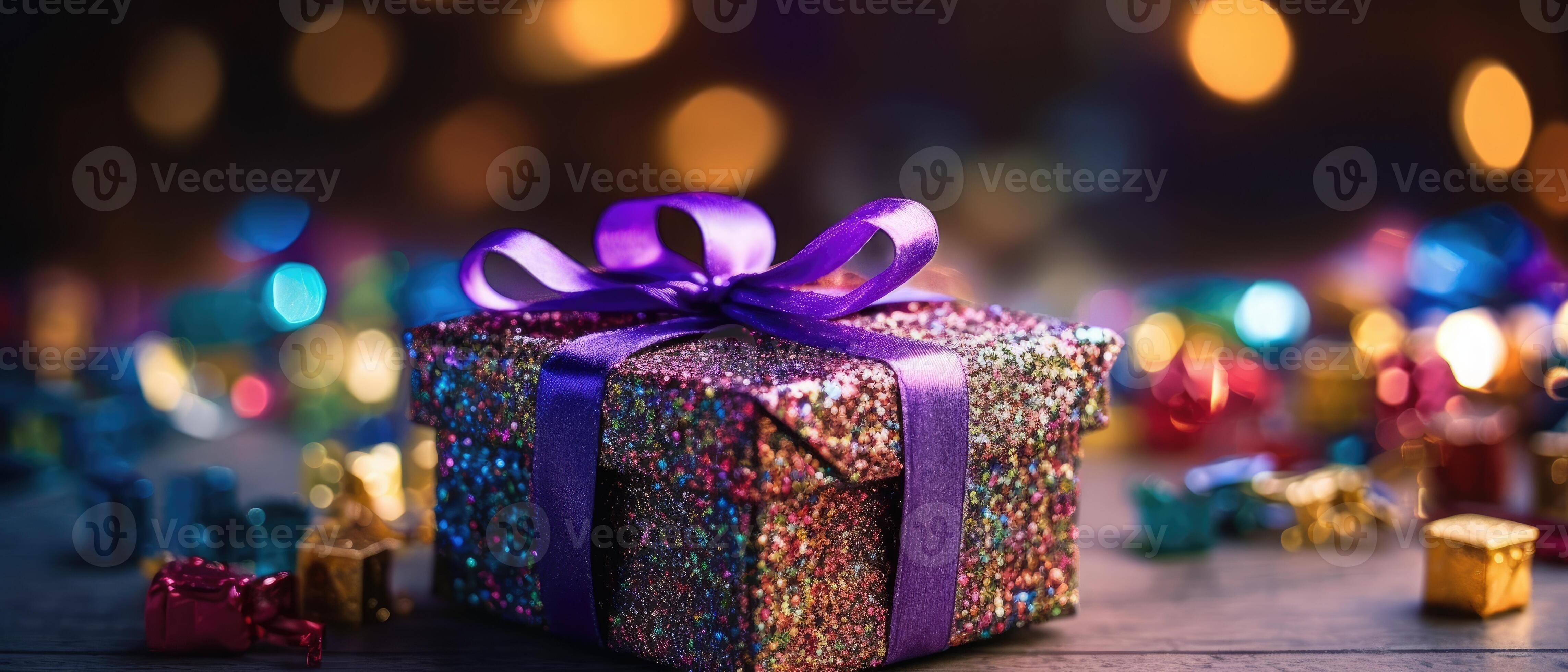A close - up shot of a festive gift box against bokeh background