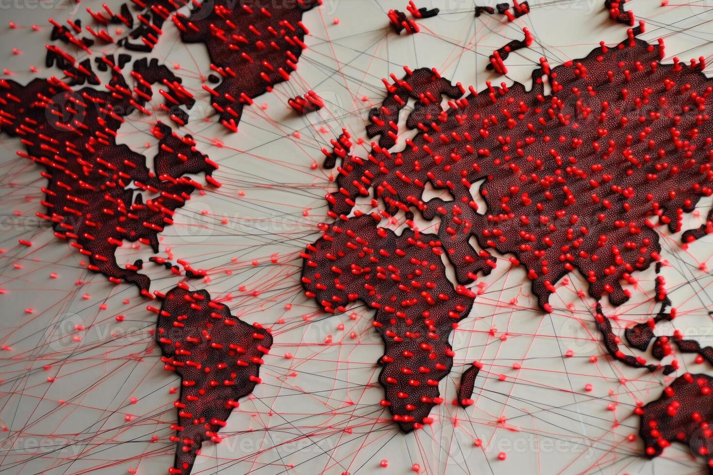 A close - up photo symbolizing the global financial crisis. The image focuses on a world map with red lines marking the countries affected by financial crisis. Generative AI