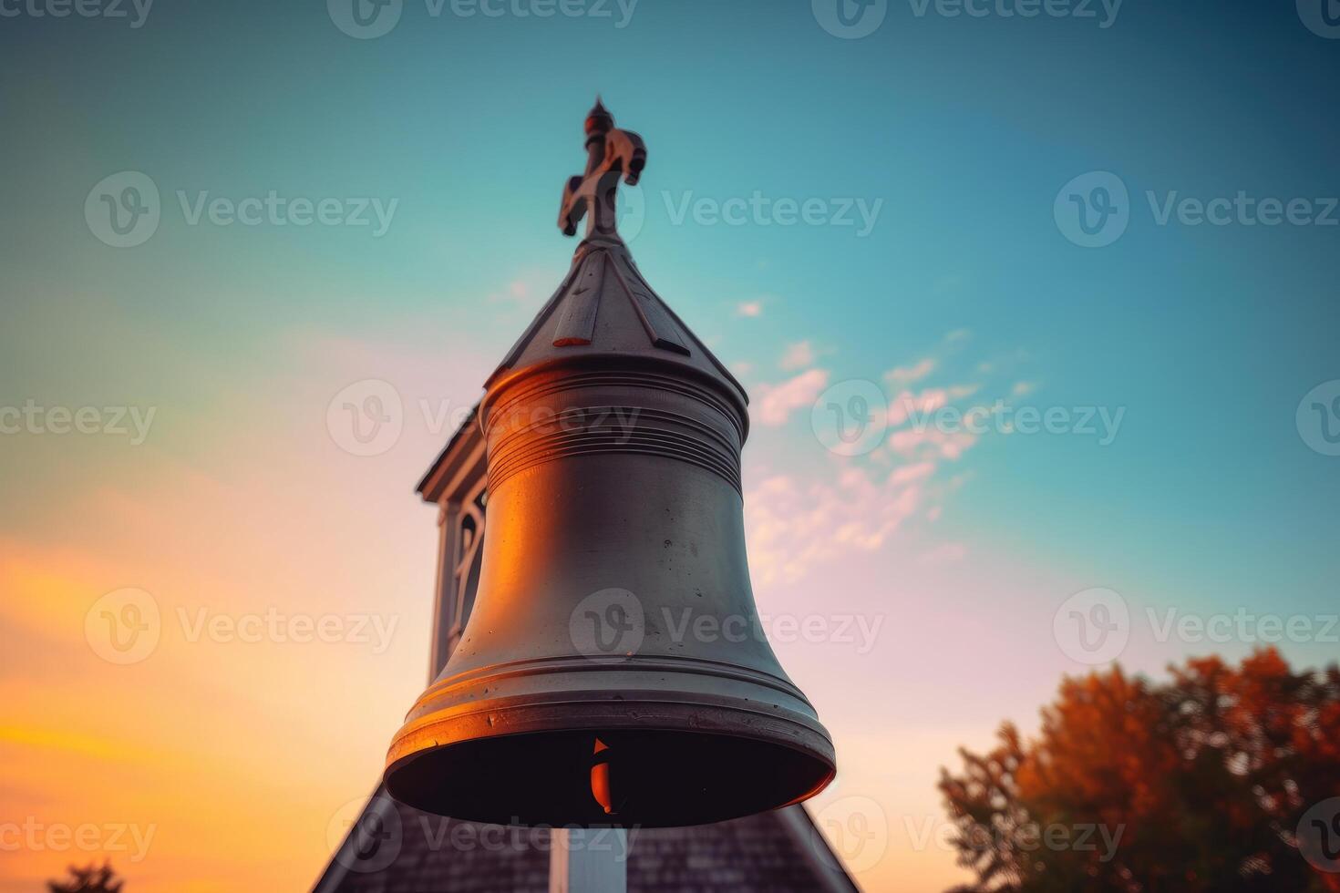 un sorprendentes imagen de un colegio campana El sonar en el amanecer de un nuevo colegio año. generativo ai foto