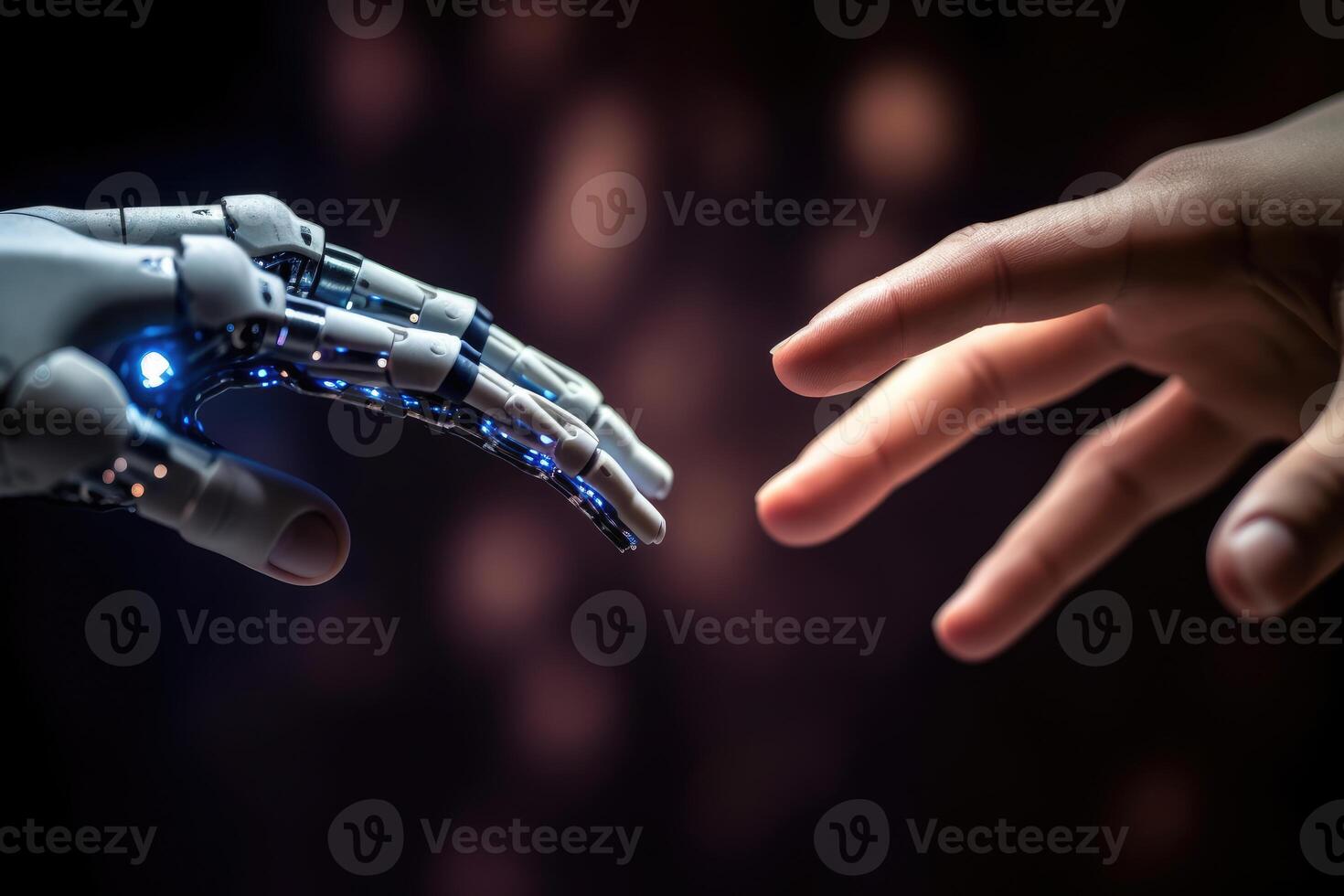 A human hand is reaching out to touch a robotic one. photo
