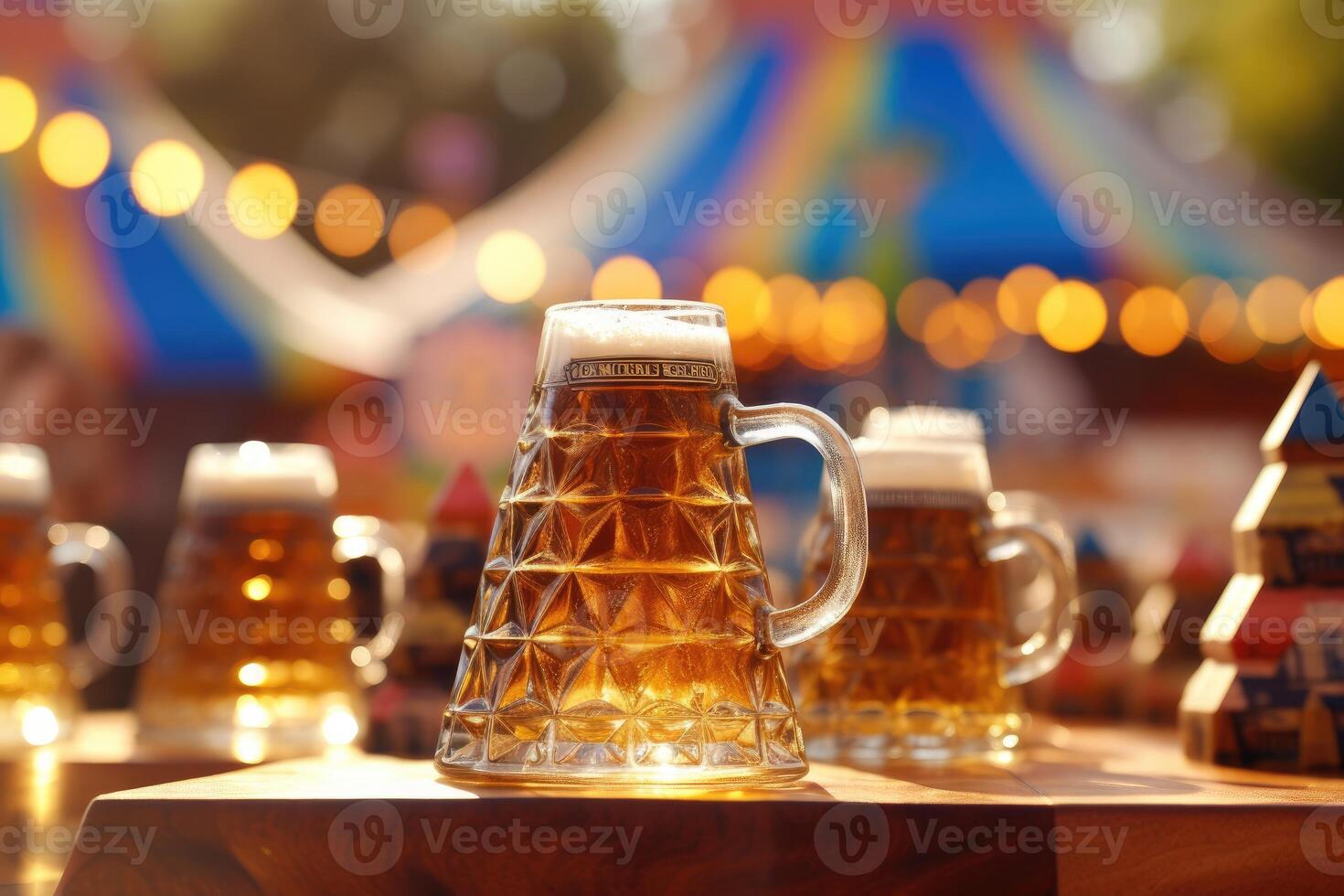 A pyramid made of beer steins, a unique sight at Oktoberfest. Generative AI photo