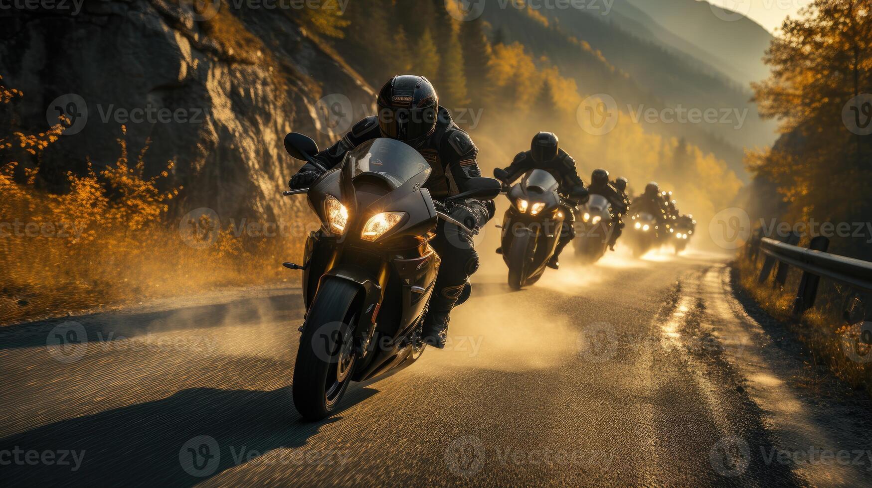 Speed On A Wet Track - A Dynamic Action Shot Of A Motorcycle Racer Making A Sharp Turn. photo