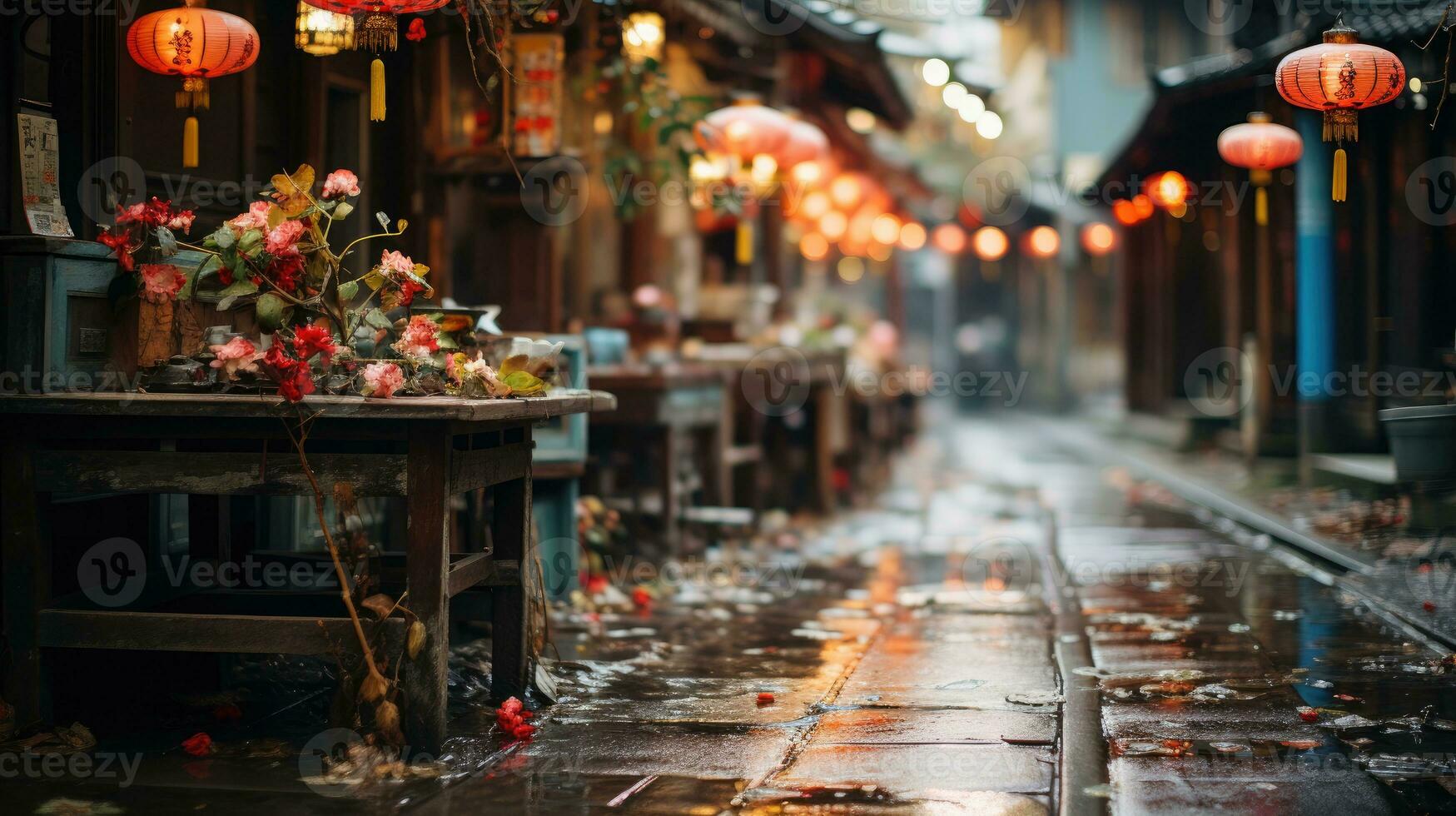 Dusk Market - Japanese Street Market at Dusk. Generative AI photo