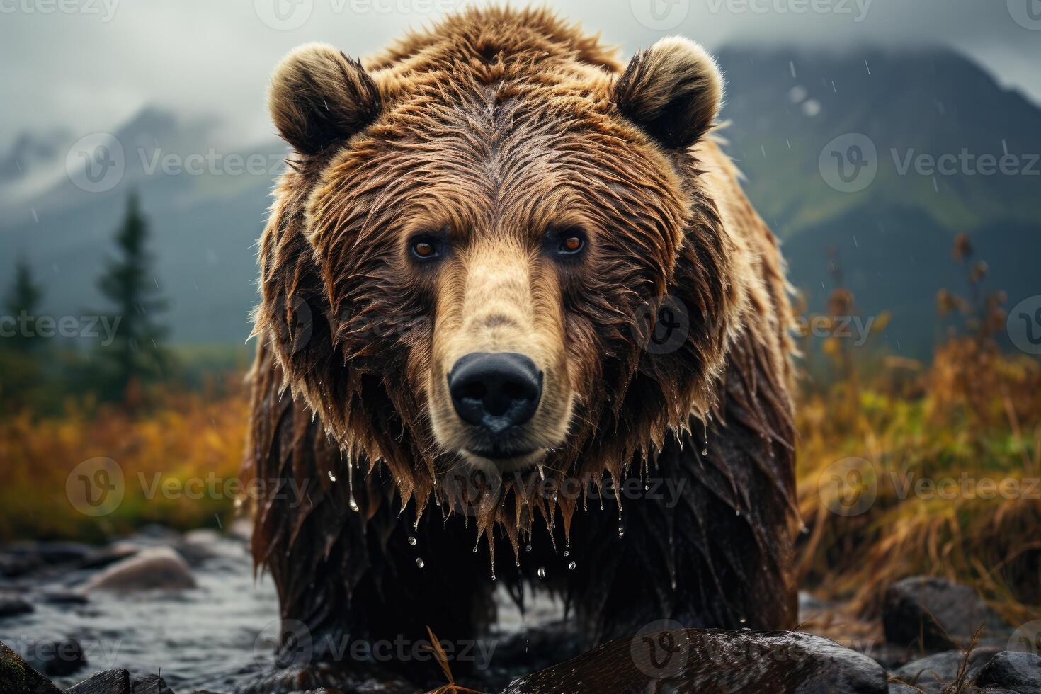 estar alto - imponente oso pardo oso en Alaska desierto. generativo ai foto